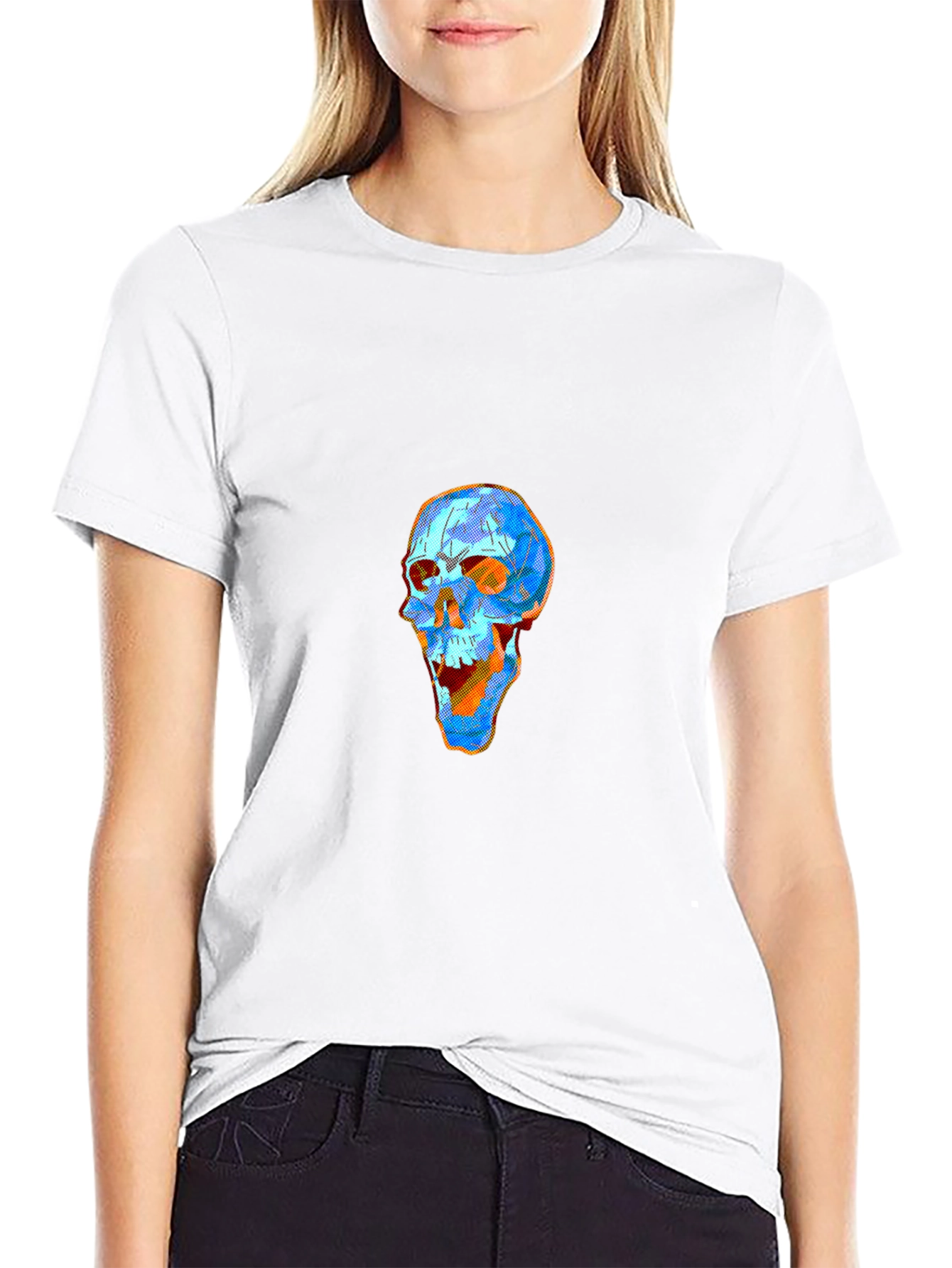 Geometric Skull Graphic Tee - Modern Art Style