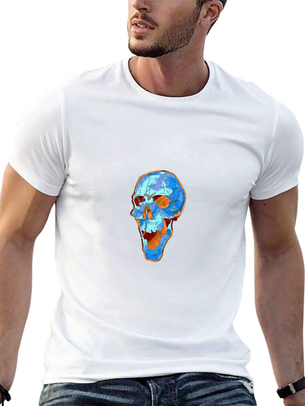 Geometric Skull Graphic Tee - Modern Art Style