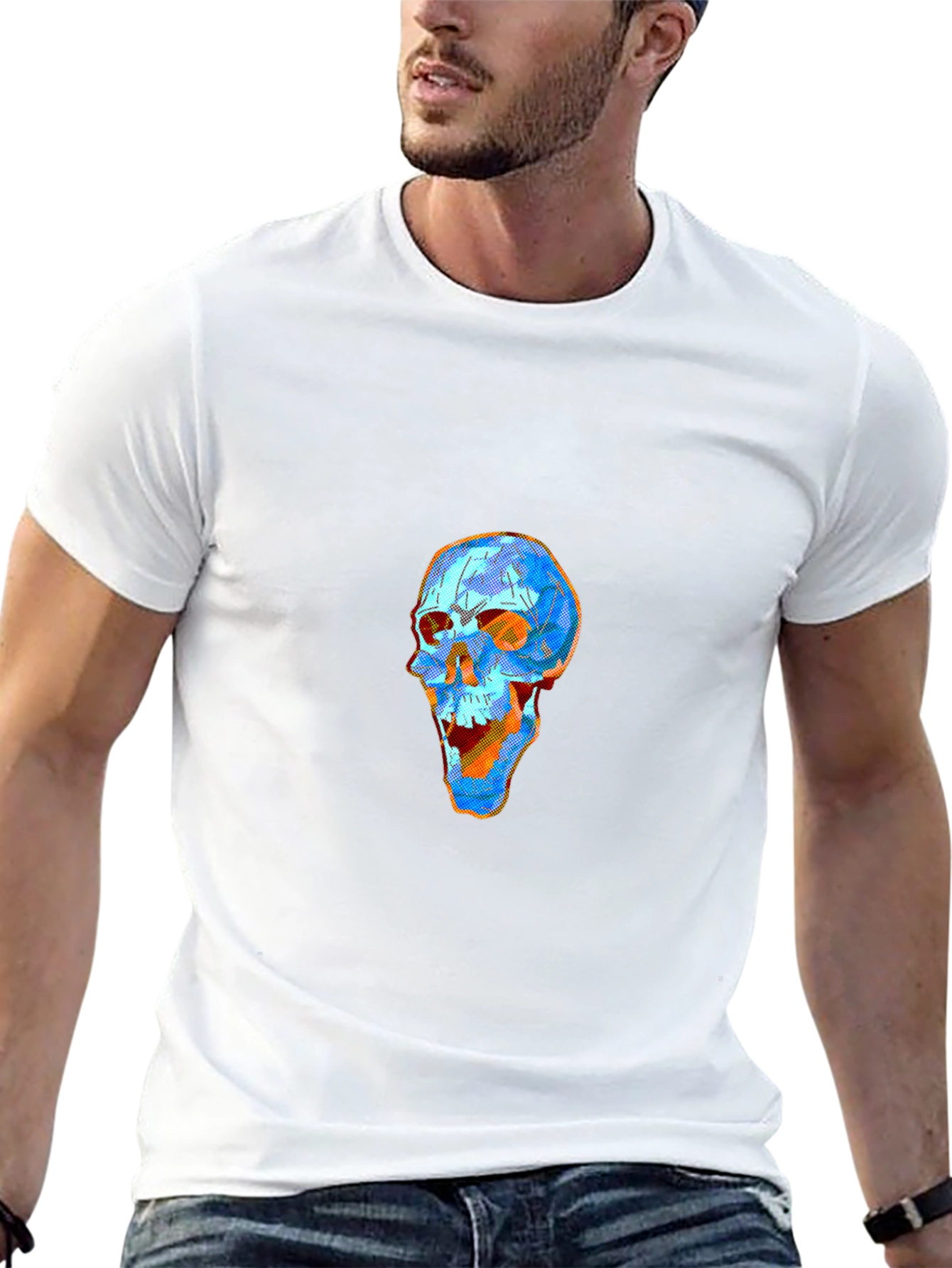 Geometric Skull Graphic Tee - Modern Art Style