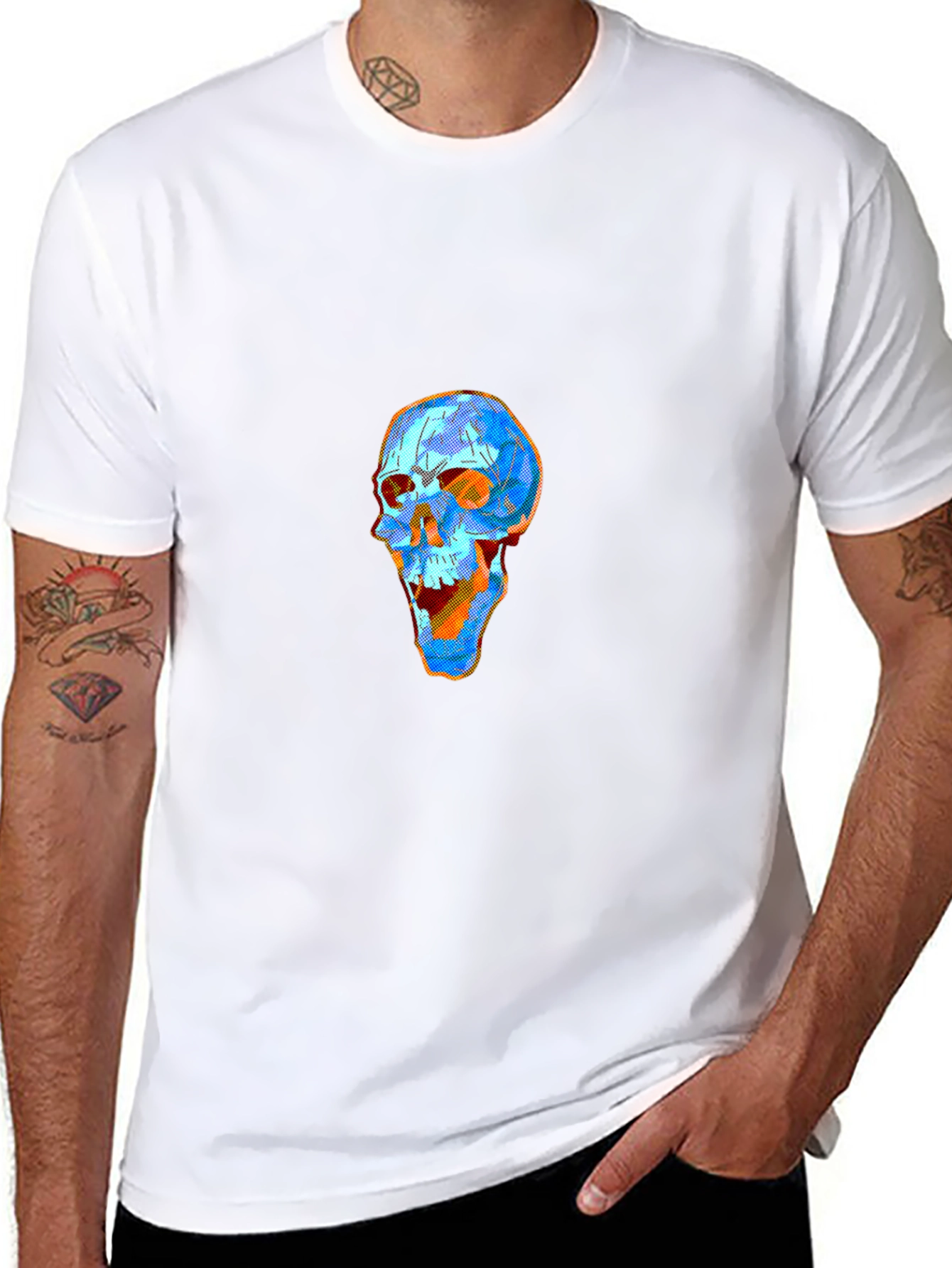Geometric Skull Graphic Tee - Modern Art Style