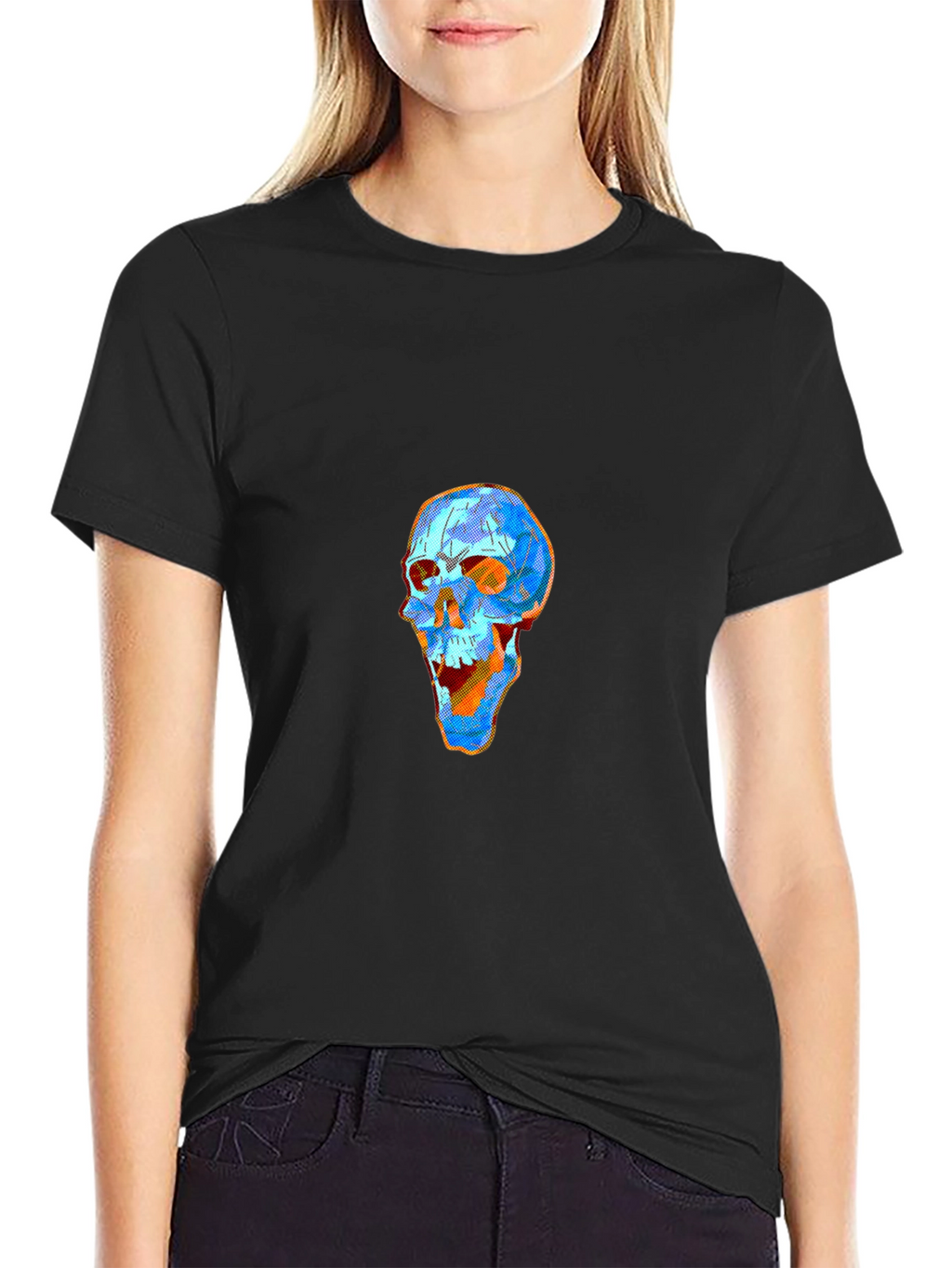 Geometric Skull Graphic Tee - Modern Art Style