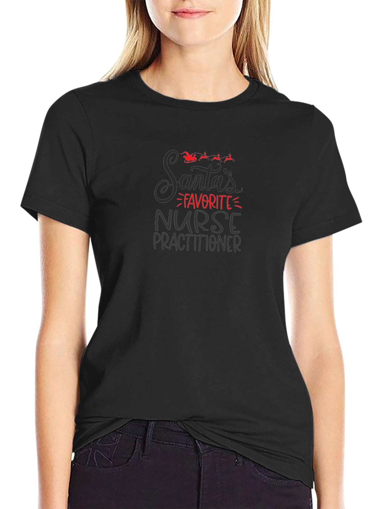 Santas Favorite Nurse Practitioner Black T-Shirt