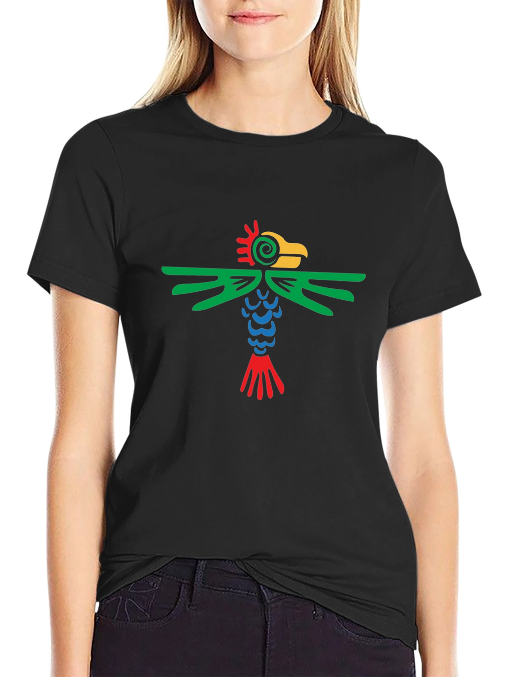 Aztec Bird Graphic Tee - Stylish Black T-Shirt