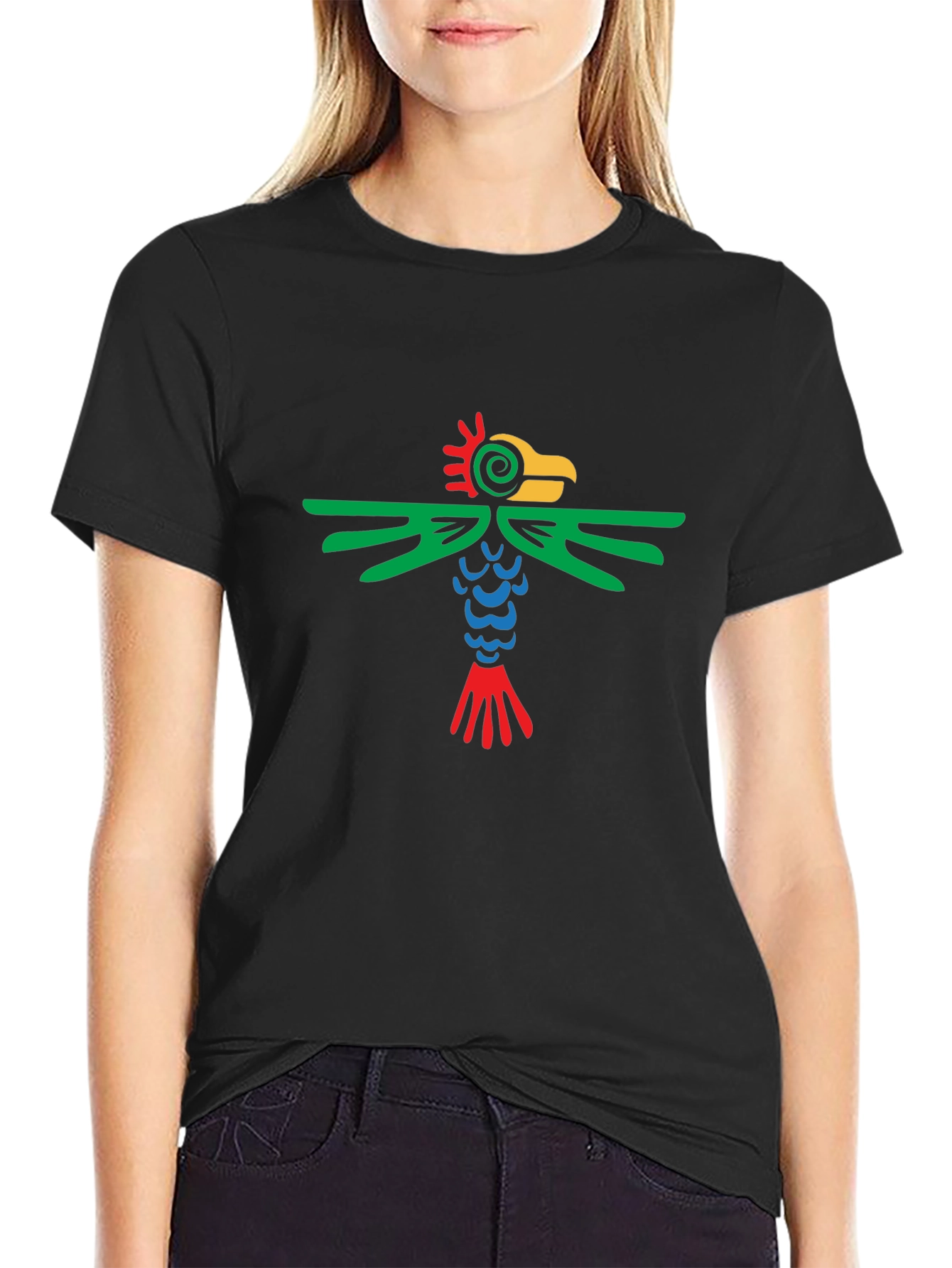 Aztec Bird Graphic Tee - Stylish Black T-Shirt
