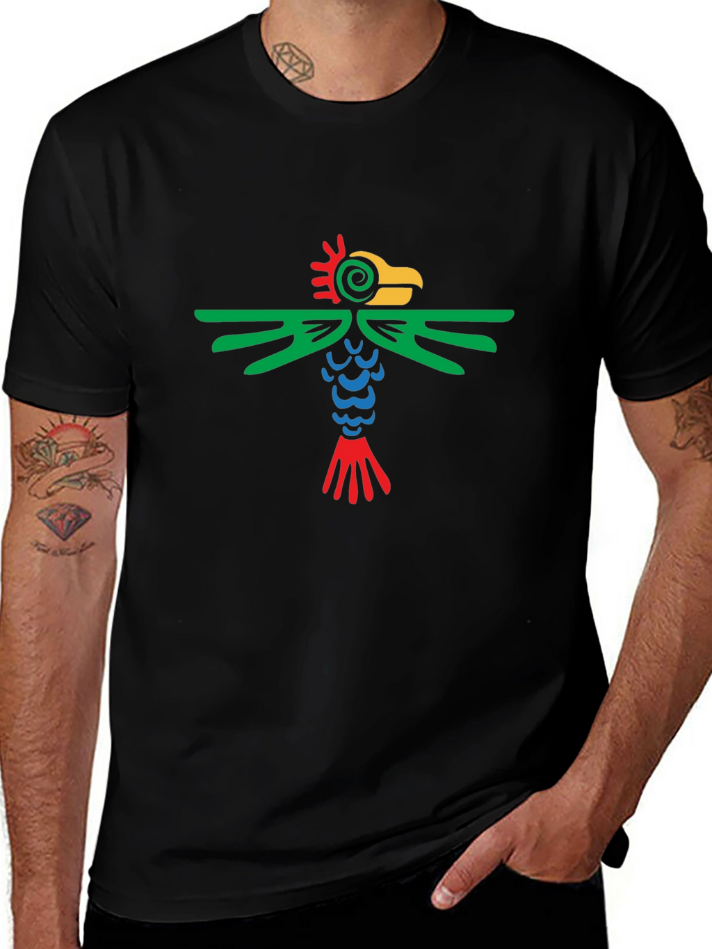 Aztec Bird Graphic Tee - Stylish Black T-Shirt