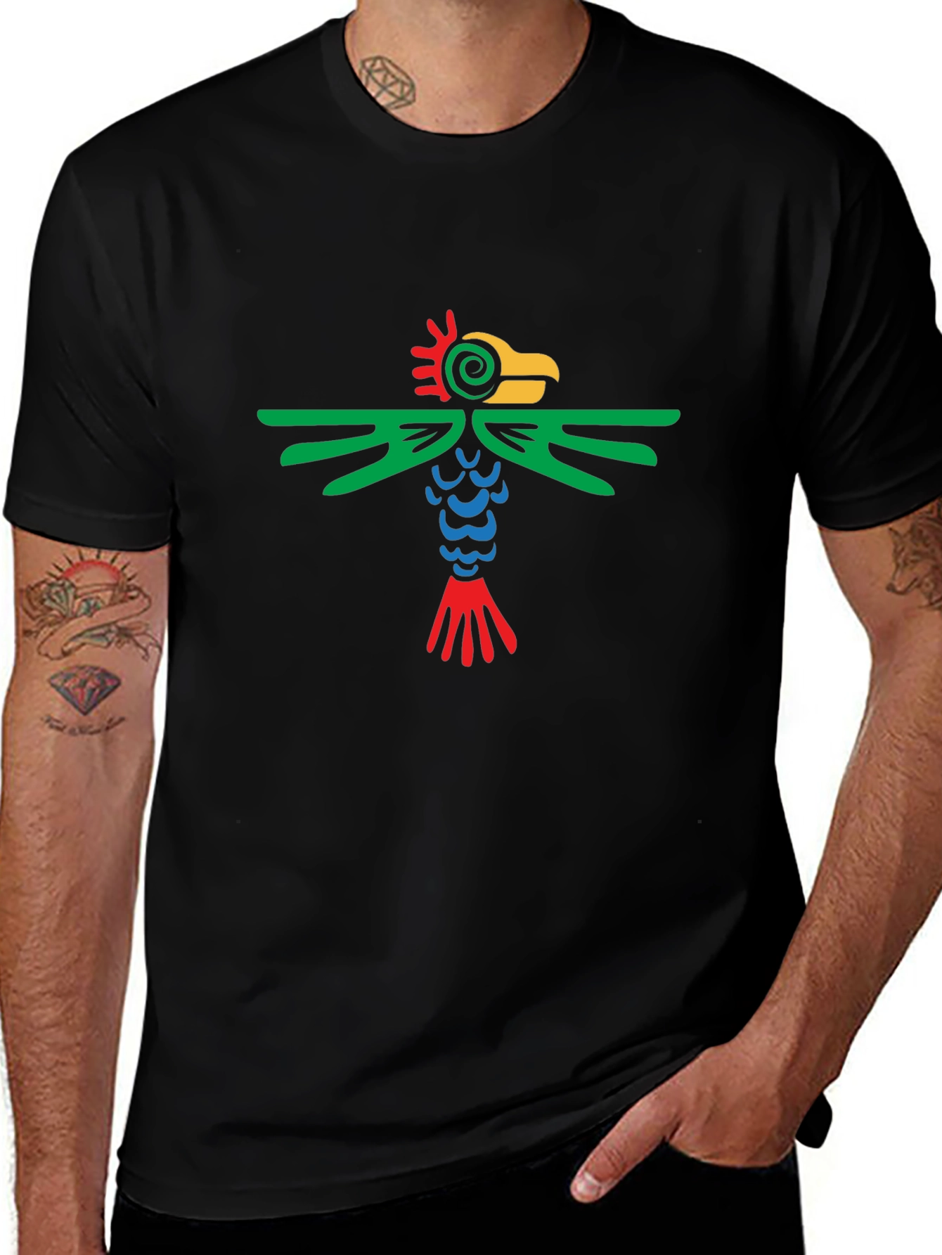 Aztec Bird Graphic Tee - Stylish Black T-Shirt