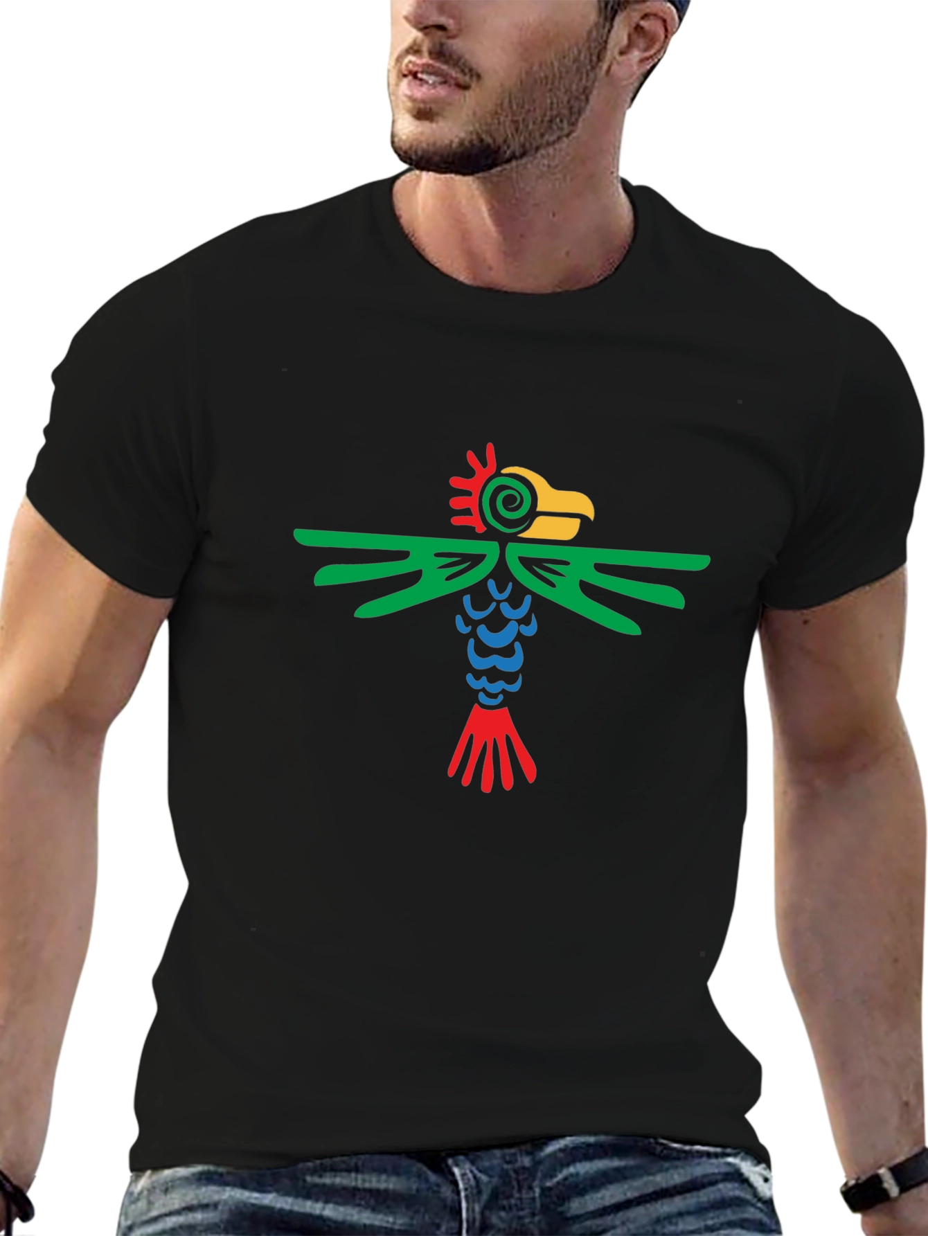 Aztec Bird Graphic Tee - Stylish Black T-Shirt