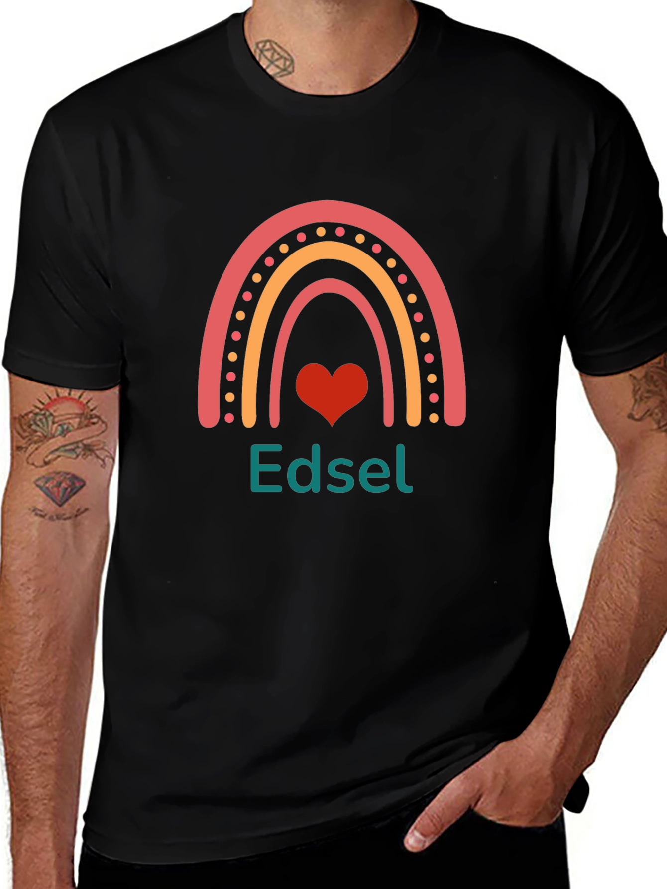 Edsel Rainbow Heart Graphic Tee - Black