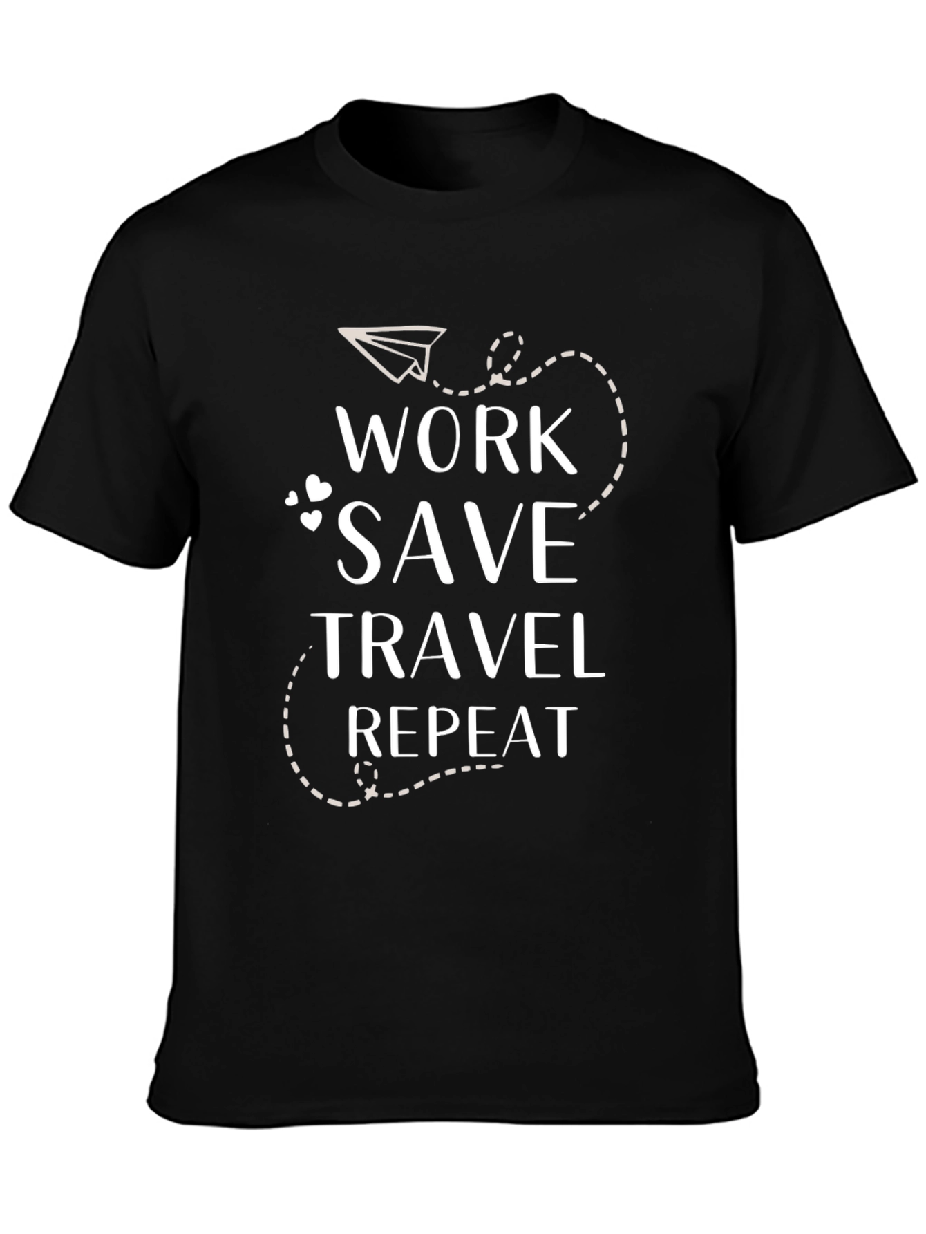 Work Save Travel Repeat Graphic Tee - Black Casual T-Shirt
