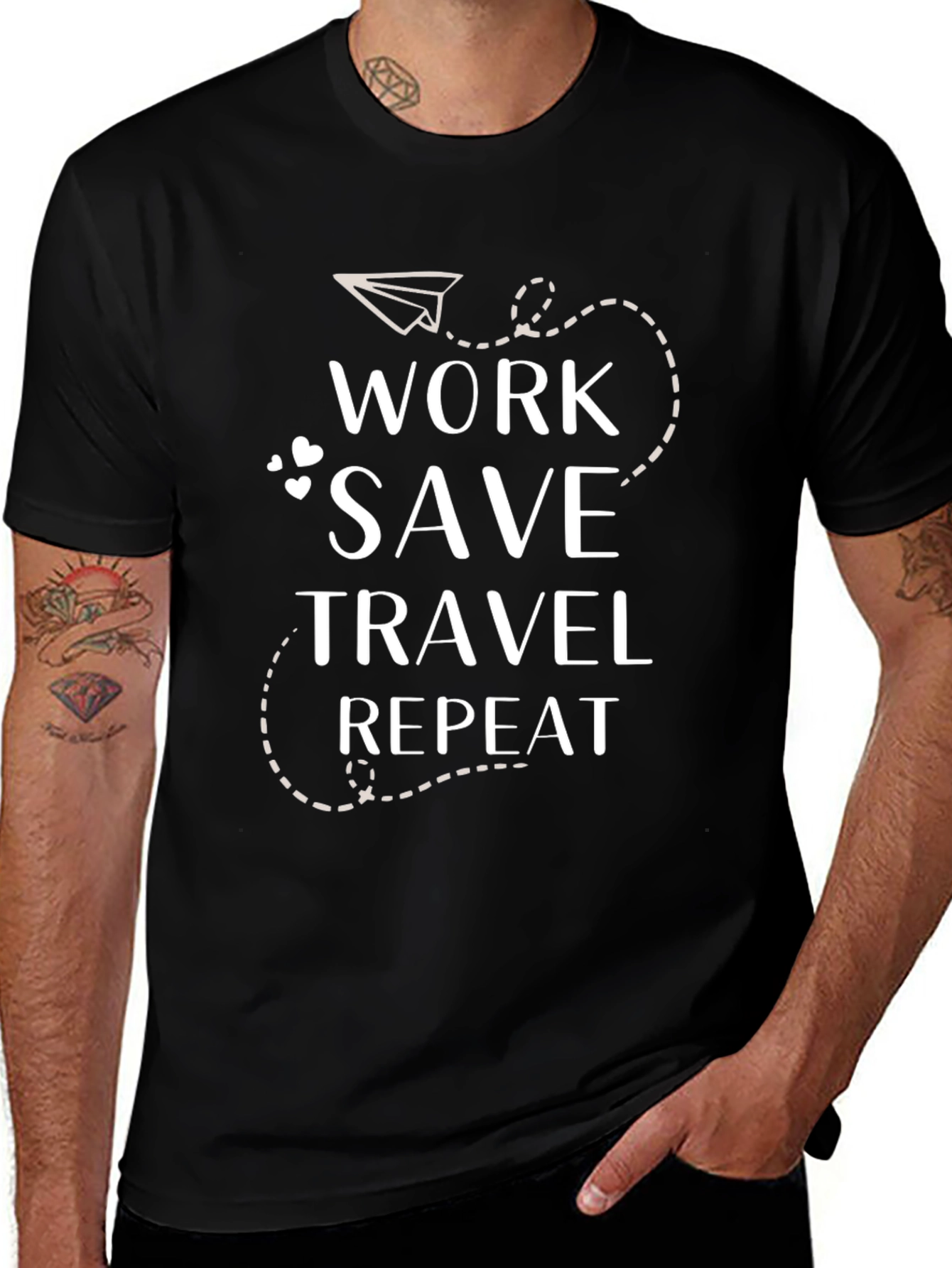 Work Save Travel Repeat Graphic Tee - Black Casual T-Shirt