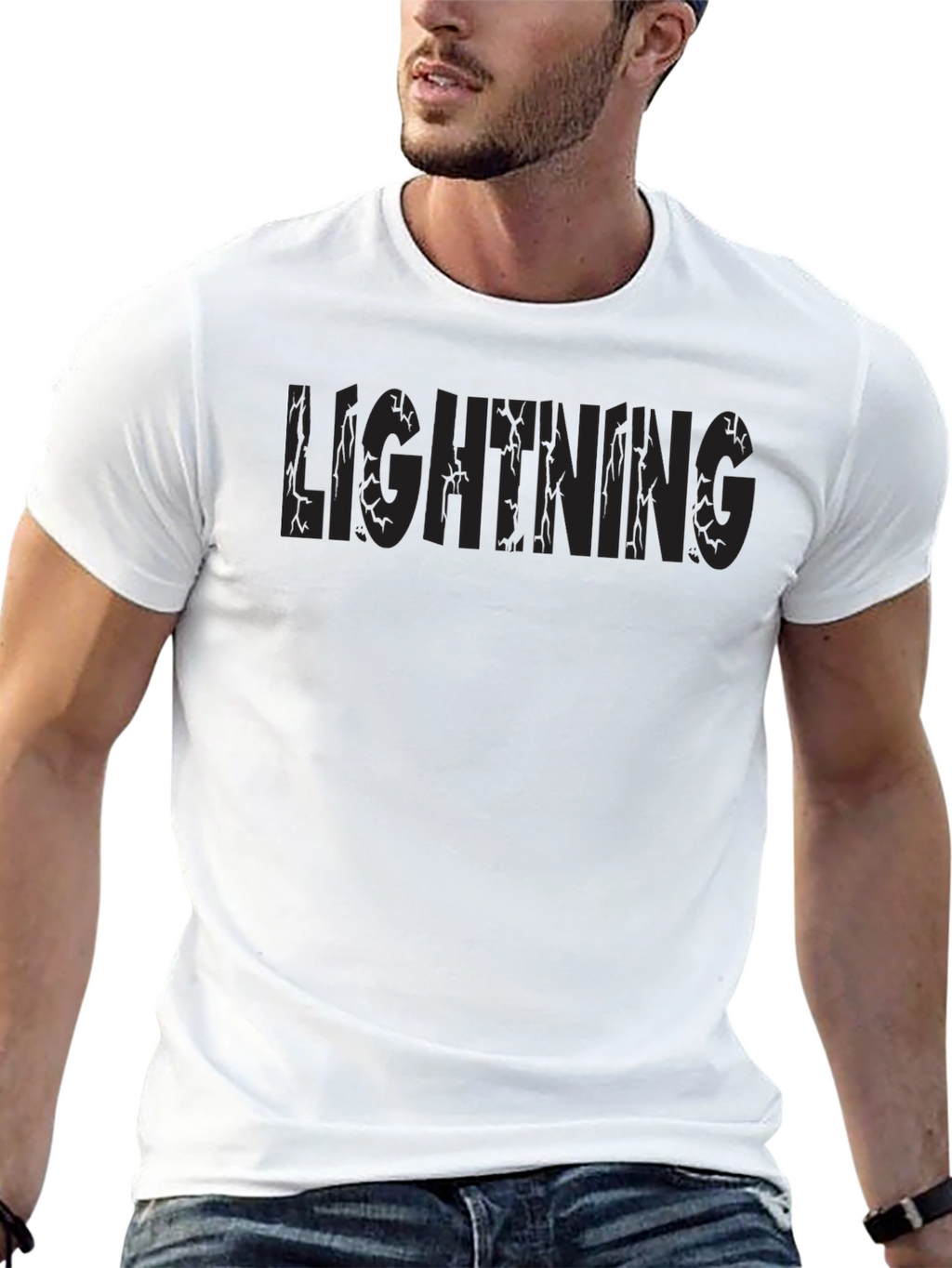 Lightning Graphic Print Black T-Shirt
