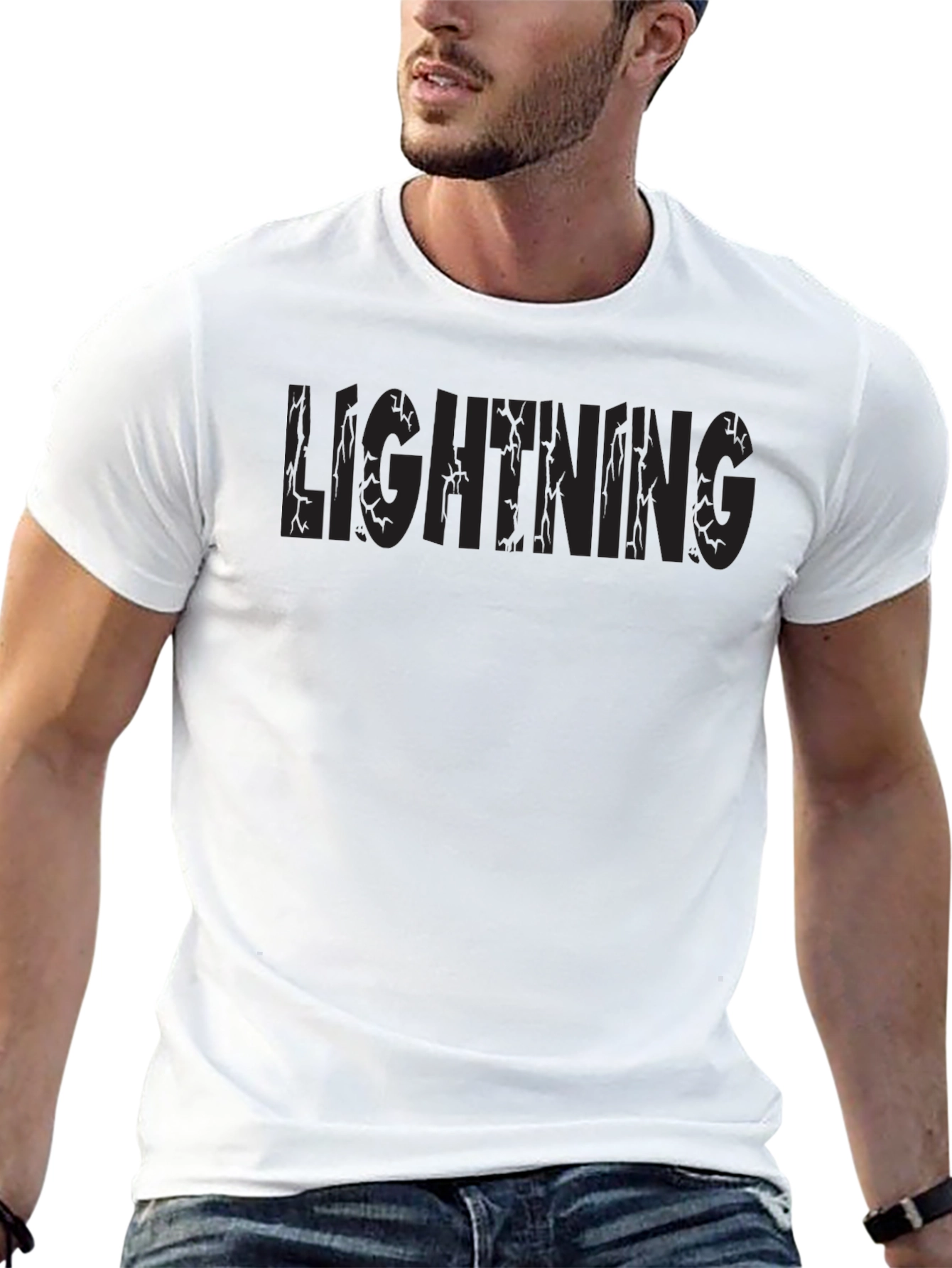 Lightning Graphic Print Black T-Shirt