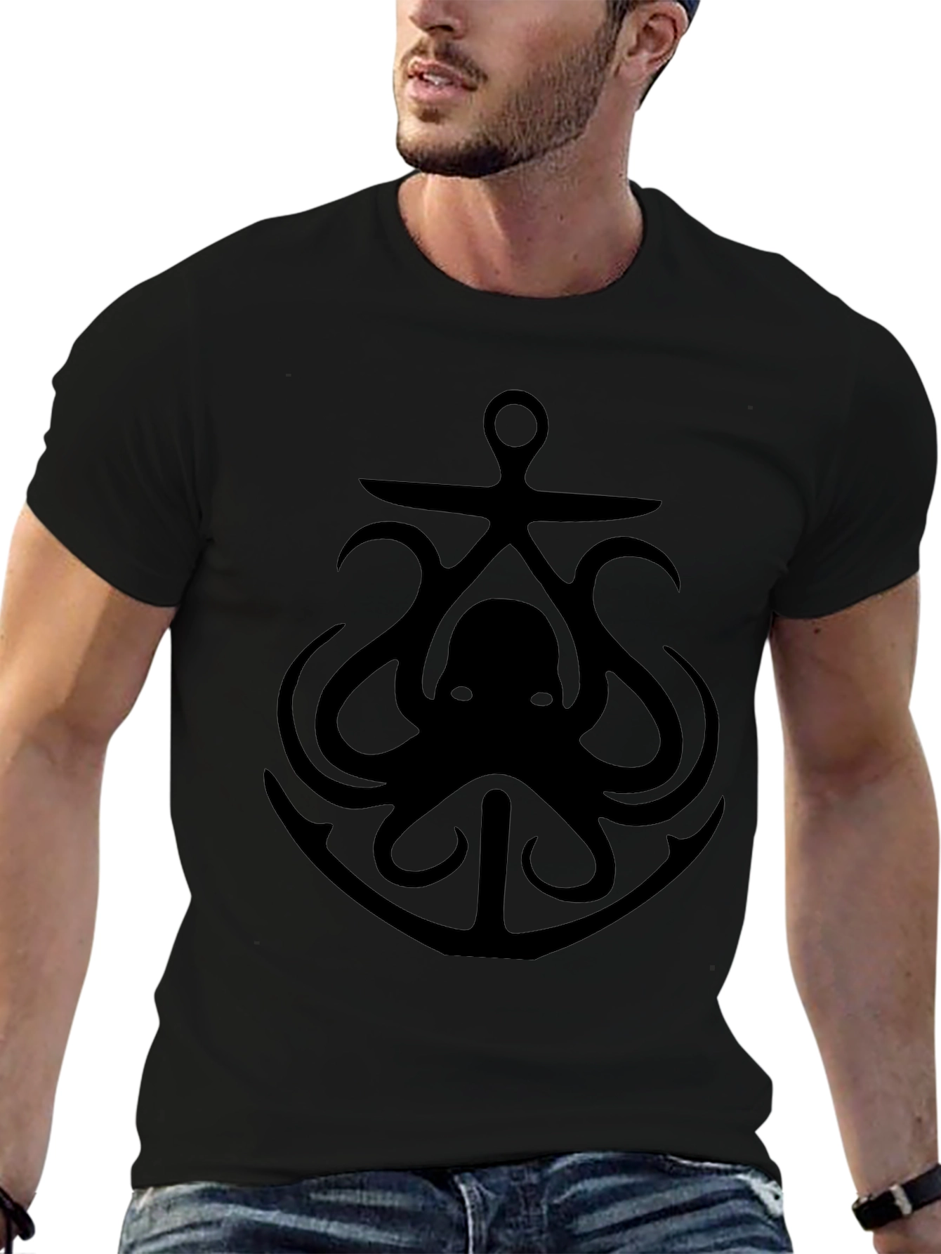 Octopus Anchor Graphic Tee - Mens Black T-Shirt