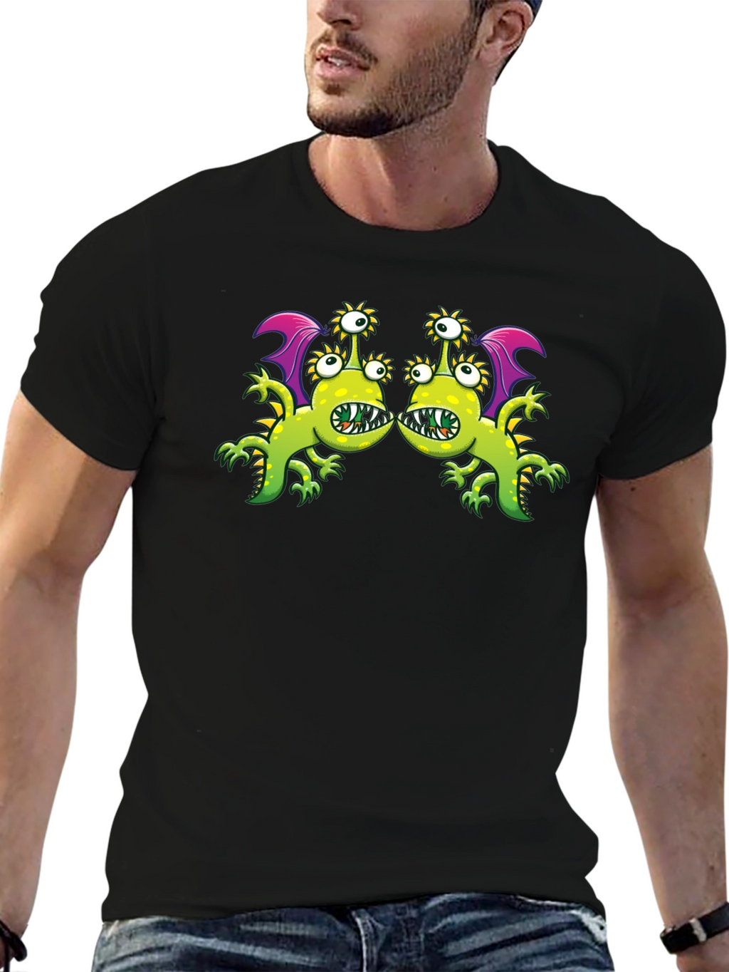 Monster Graphic Tee - Black Cotton Blend