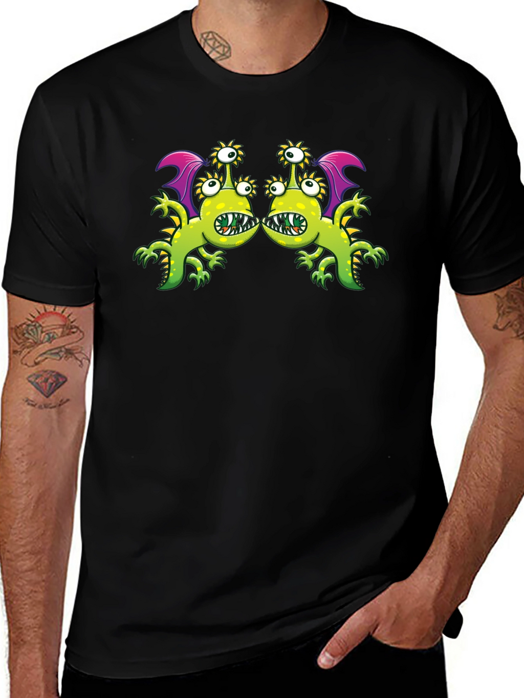 Monster Graphic Tee - Black Cotton Blend