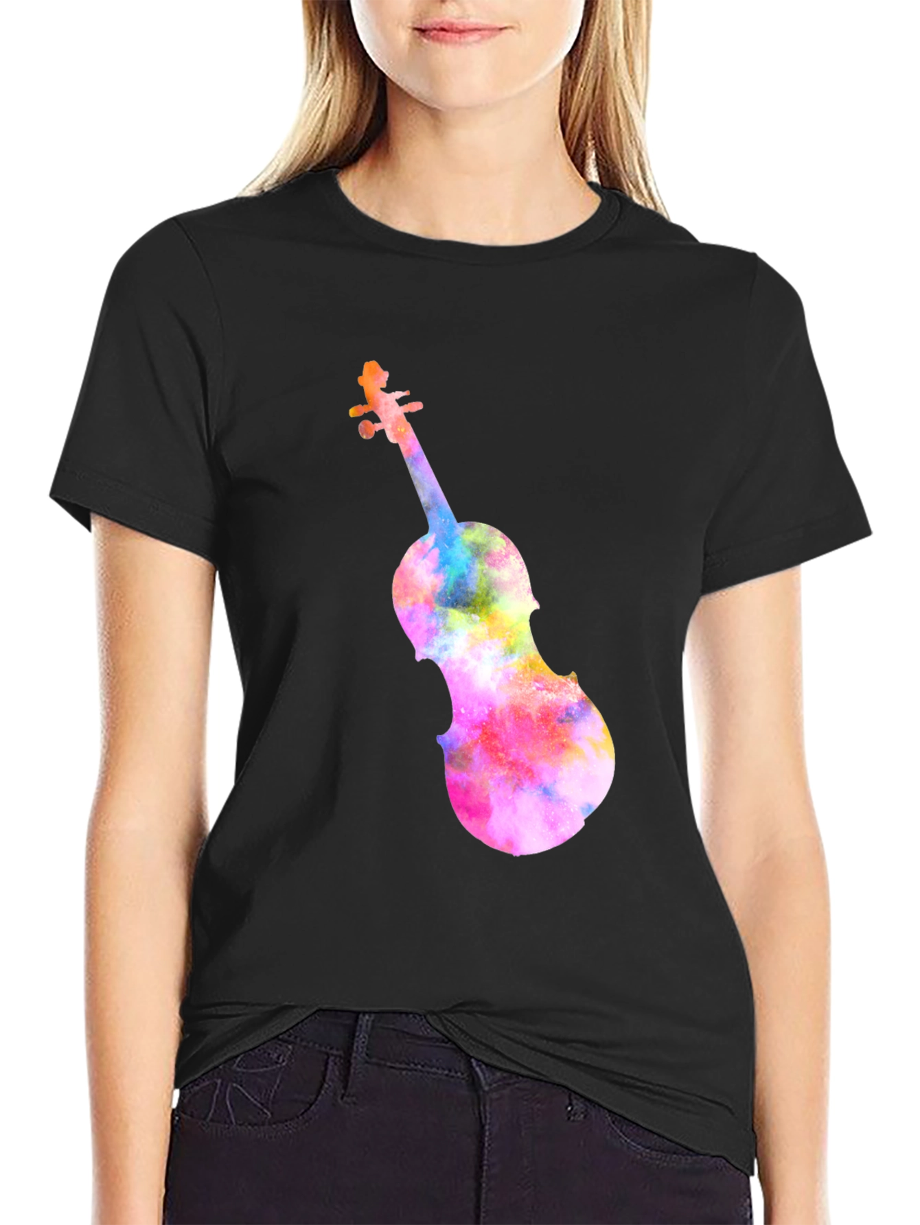 Colorful Violin Graphic Tee - Music Lover T-Shirt