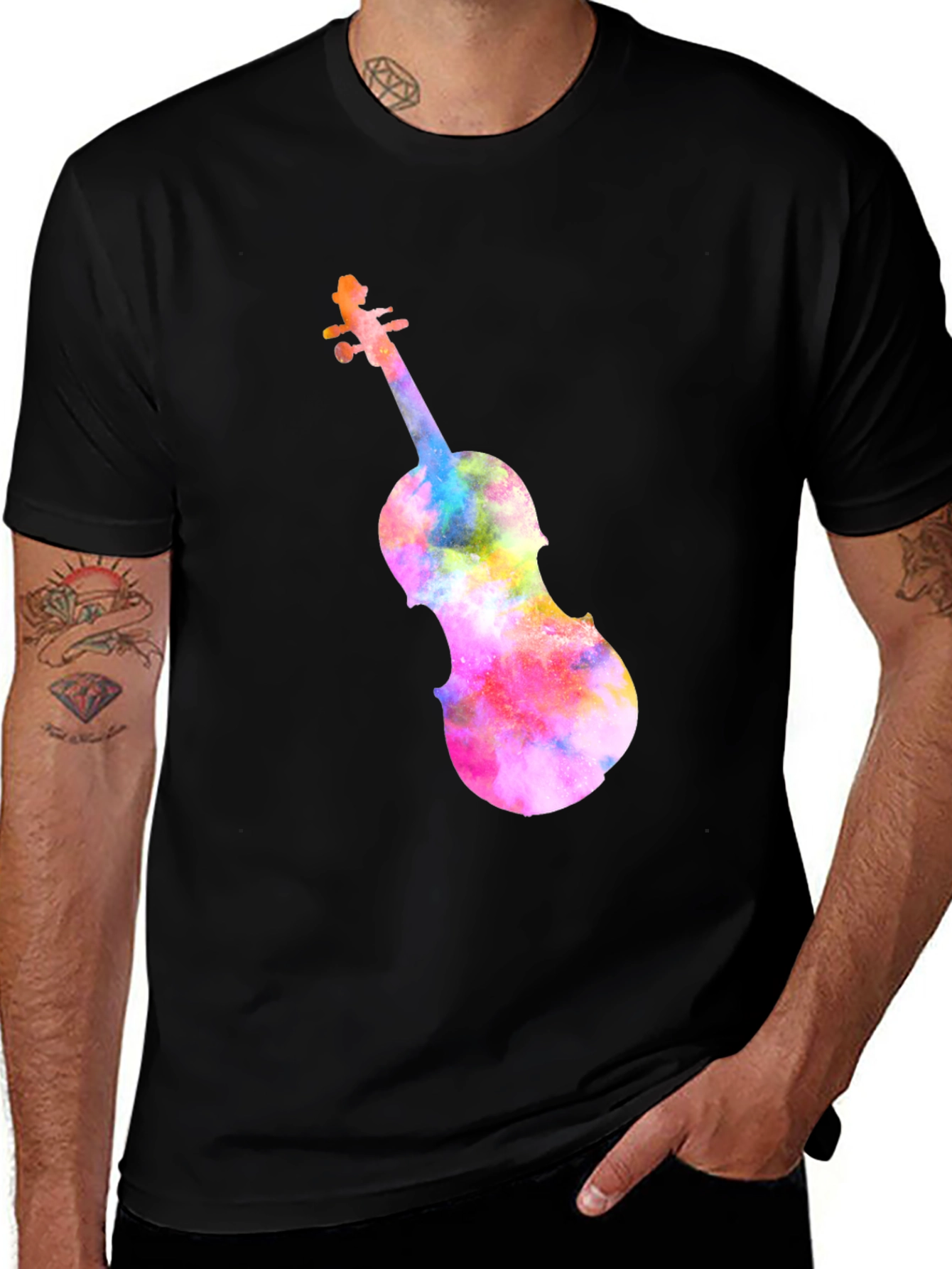 Colorful Violin Graphic Tee - Music Lover T-Shirt