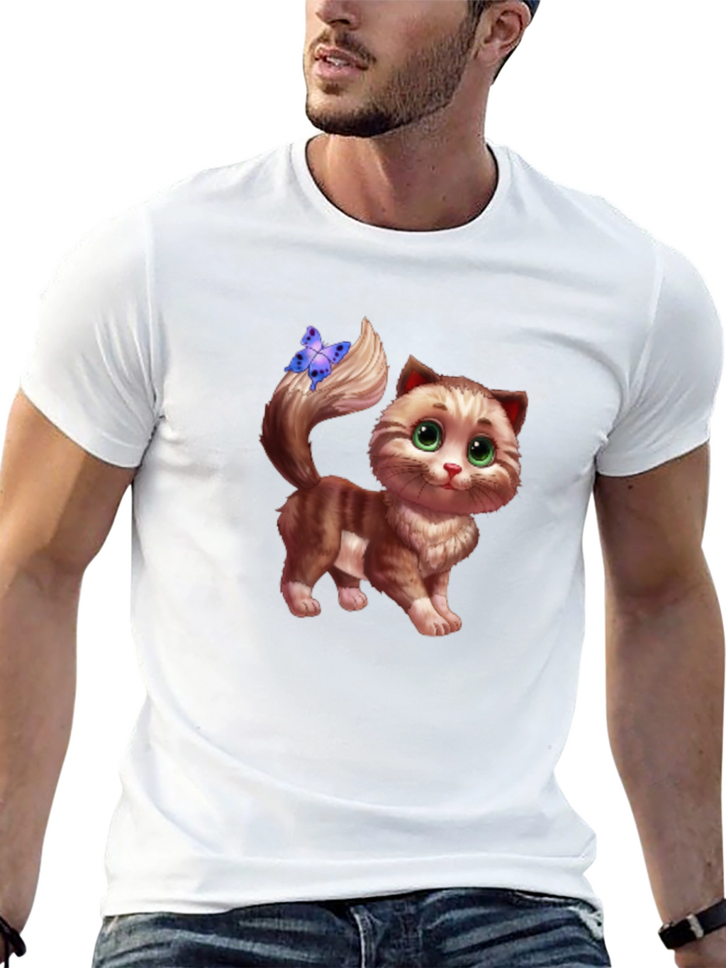 Cute Cartoon Cat Graphic Tee - Unisex Black T-Shirt