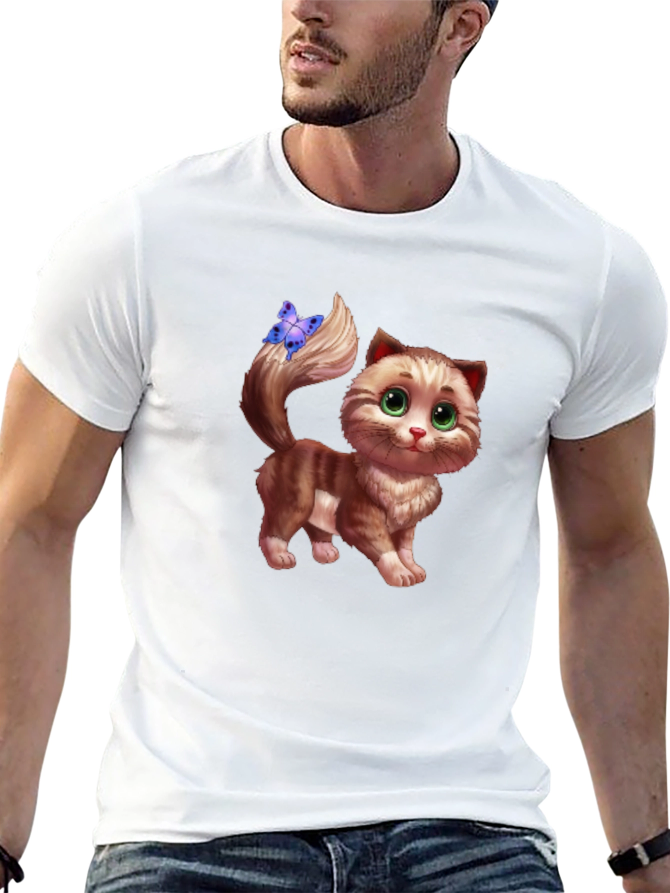 Cute Cartoon Cat Graphic Tee - Unisex Black T-Shirt
