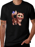Cute Cartoon Cat Graphic Tee - Unisex Black T-Shirt