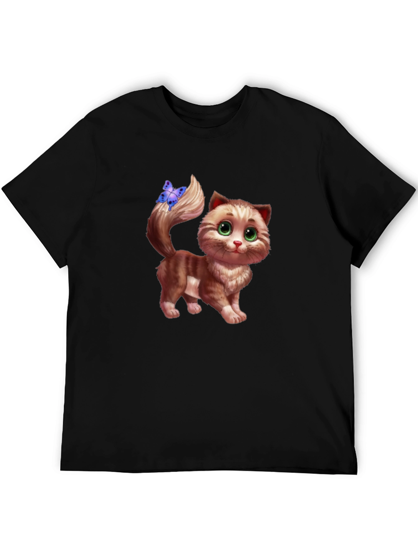 Cute Cartoon Cat Graphic Tee - Unisex Black T-Shirt