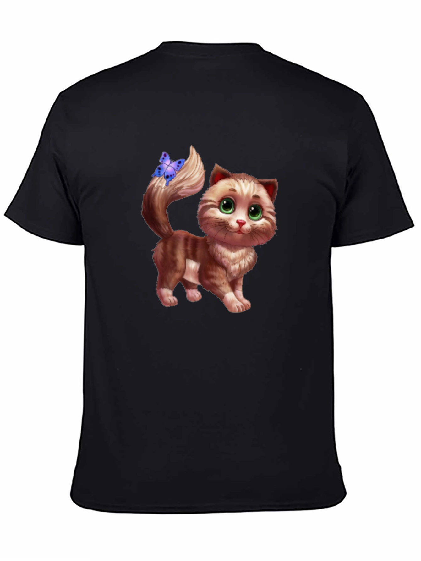 Cute Cartoon Cat Graphic Tee - Unisex Black T-Shirt