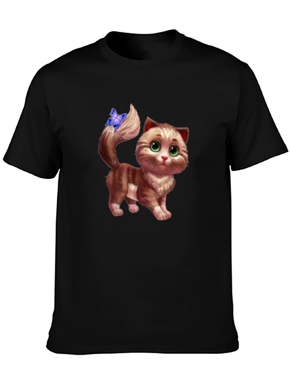 Cute Cartoon Cat Graphic Tee - Unisex Black T-Shirt