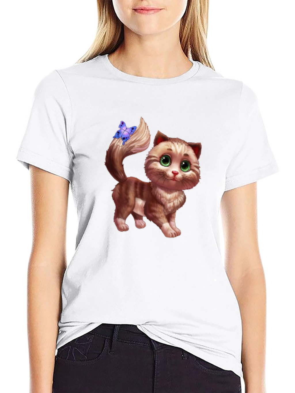 Cute Cartoon Cat Graphic Tee - Unisex Black T-Shirt