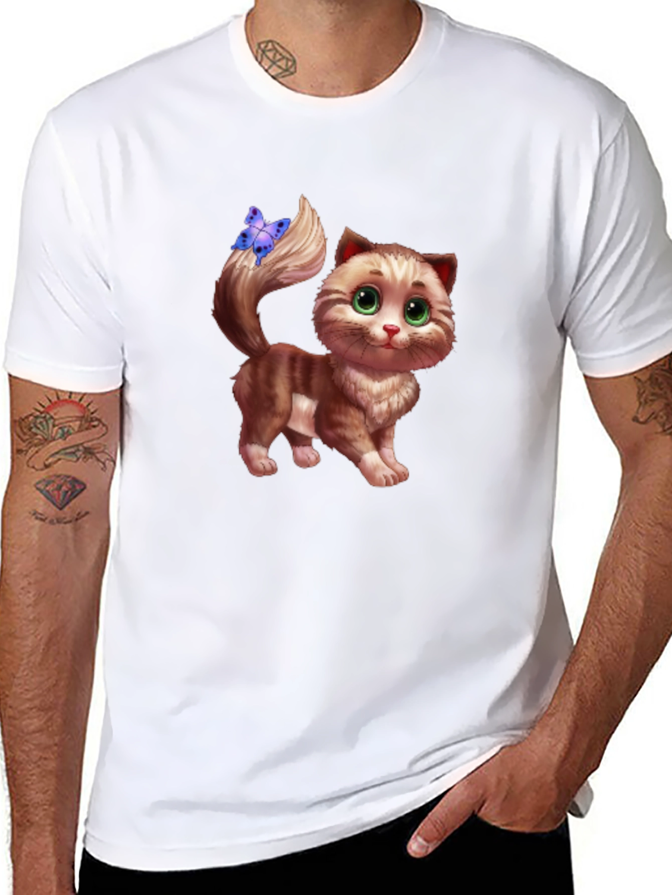 Cute Cartoon Cat Graphic Tee - Unisex Black T-Shirt