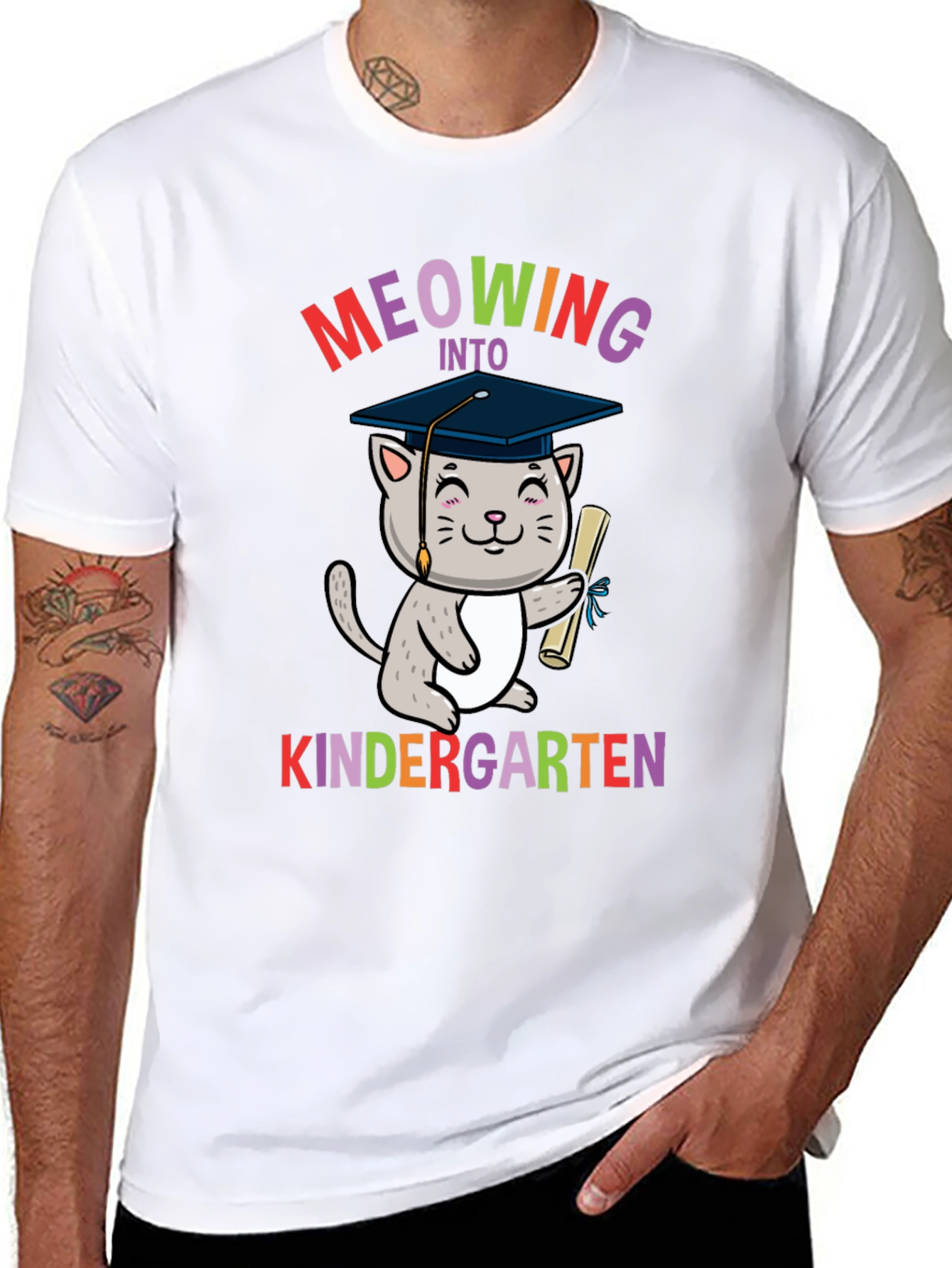 Meowing Into Kindergarten Shirt - Graduation Cat Tee