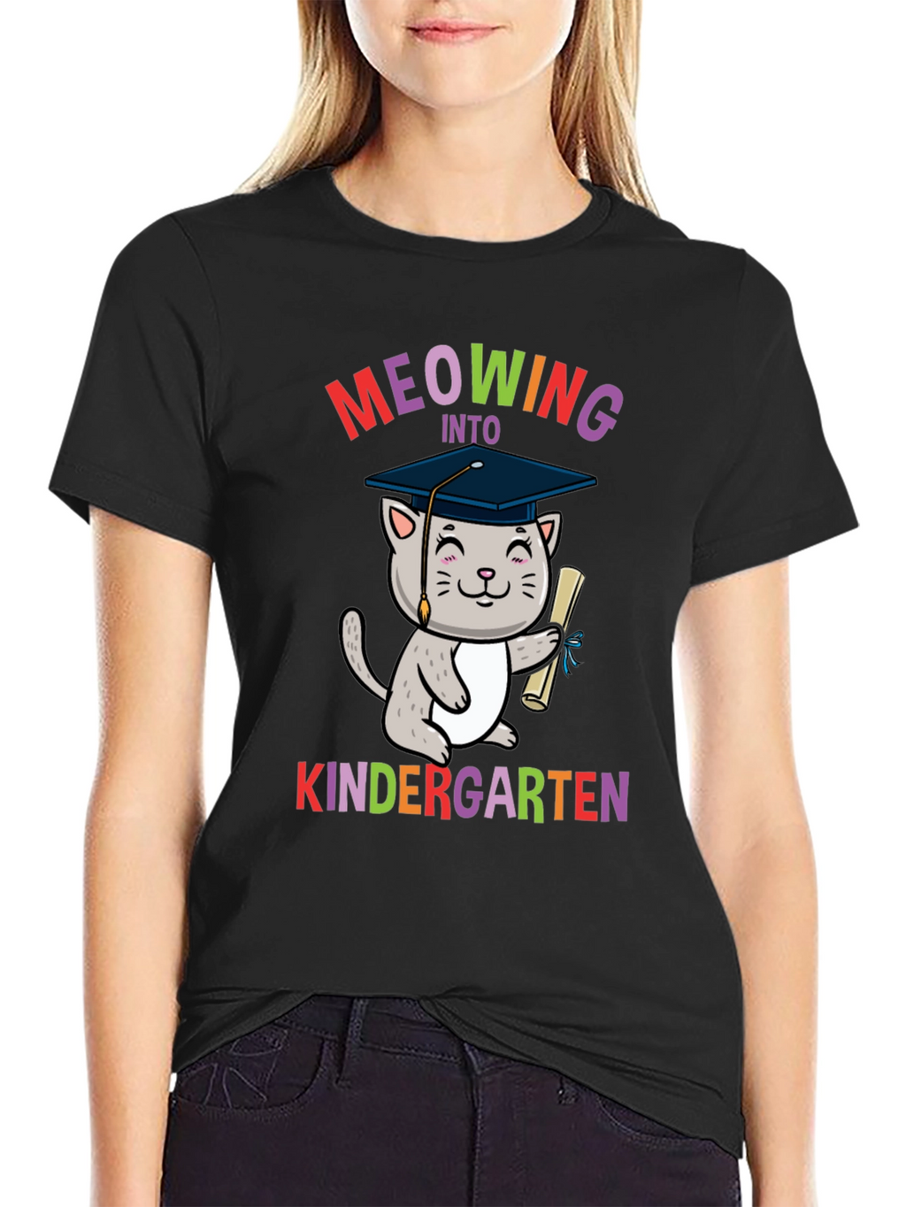 Meowing Into Kindergarten Shirt - Graduation Cat Tee