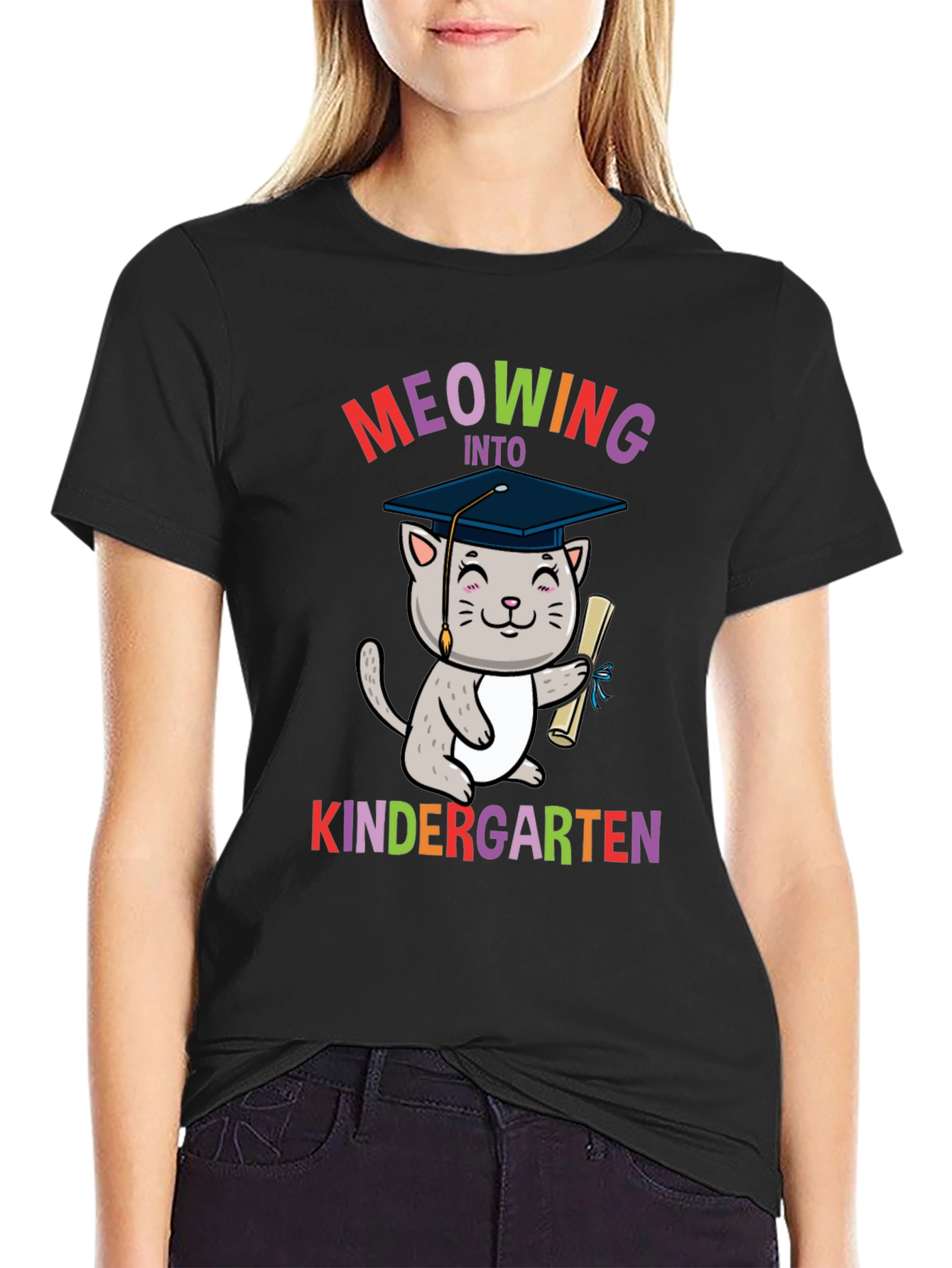 Meowing Into Kindergarten Shirt - Graduation Cat Tee