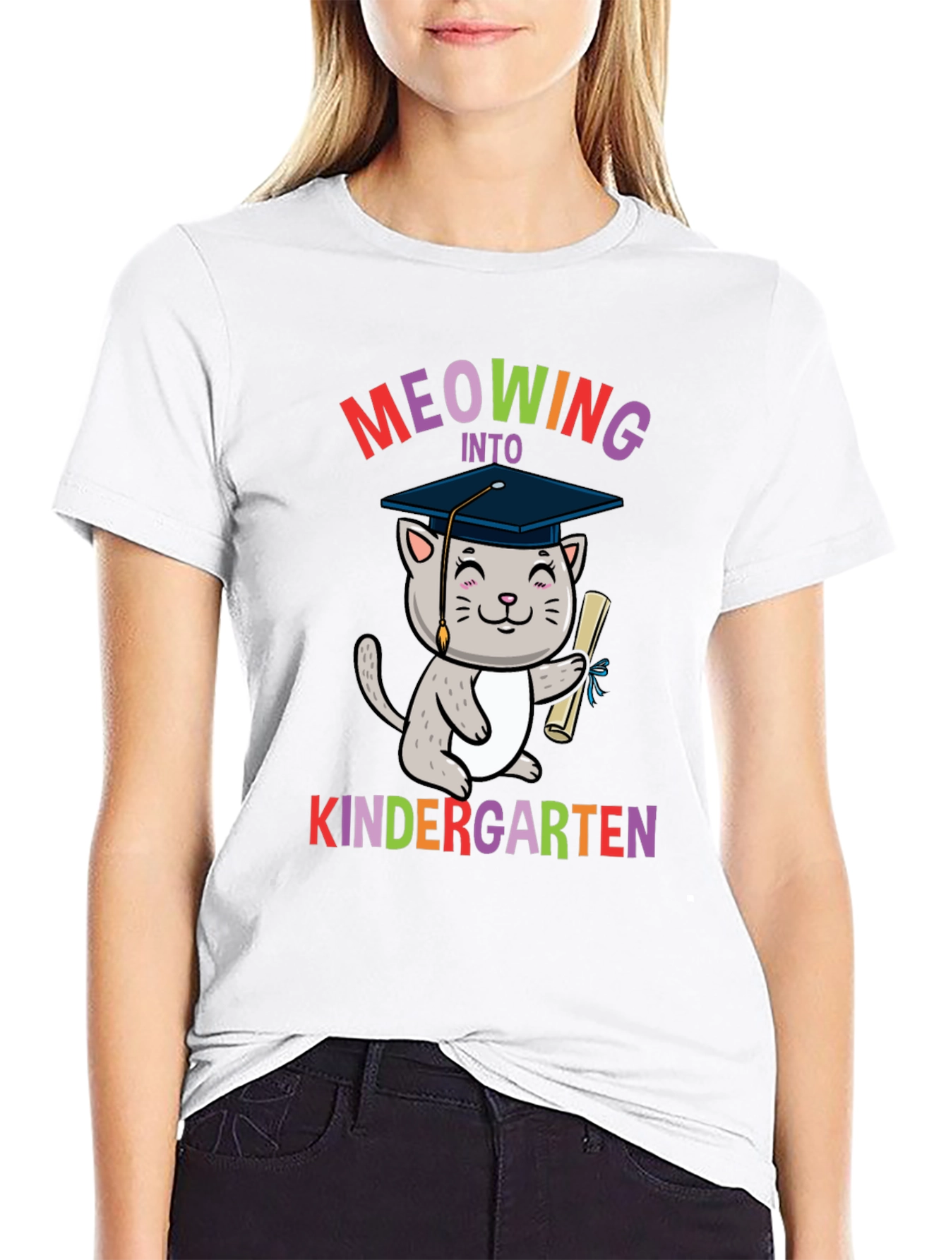 Meowing Into Kindergarten Shirt - Graduation Cat Tee