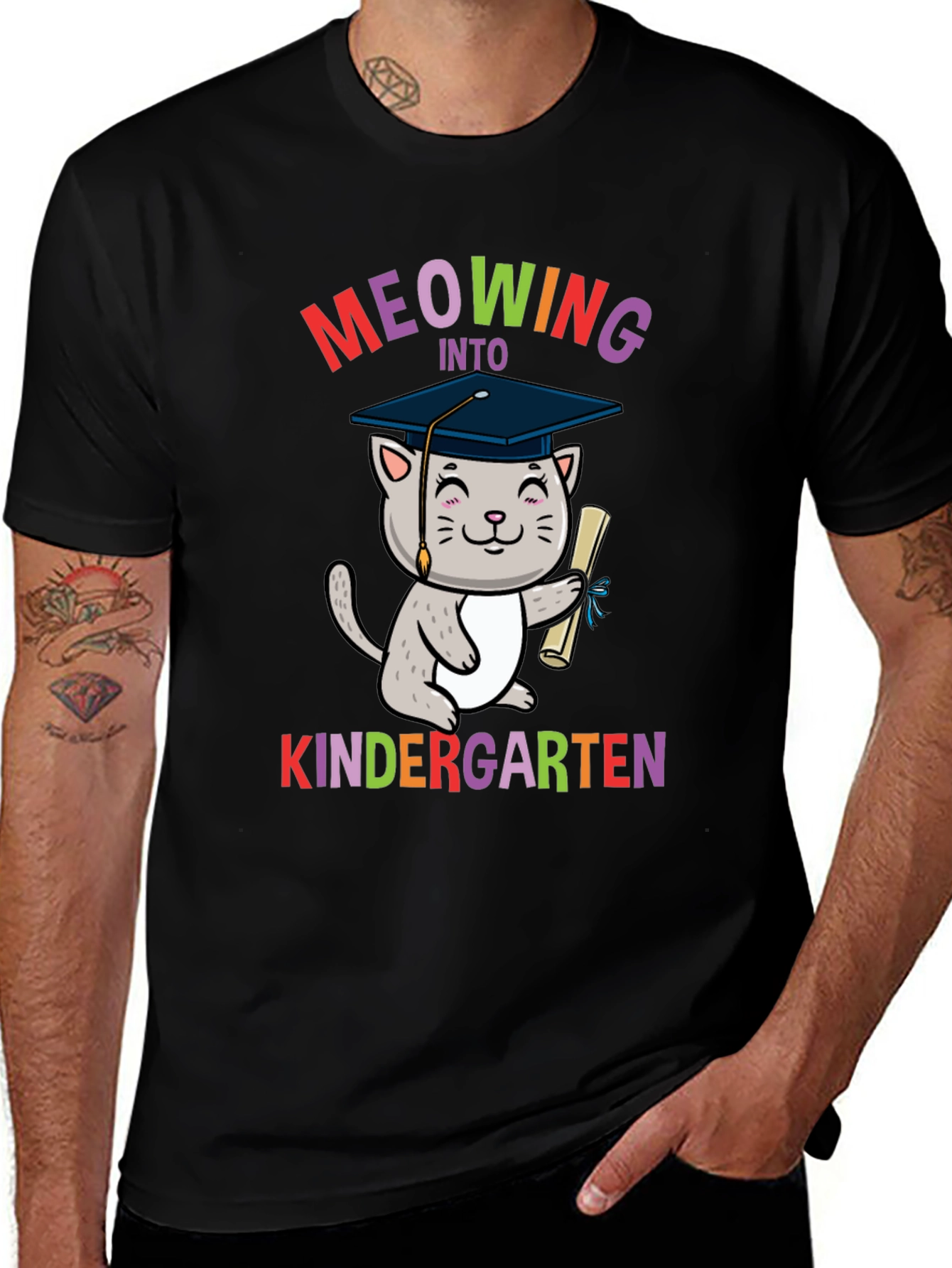 Meowing Into Kindergarten Shirt - Graduation Cat Tee