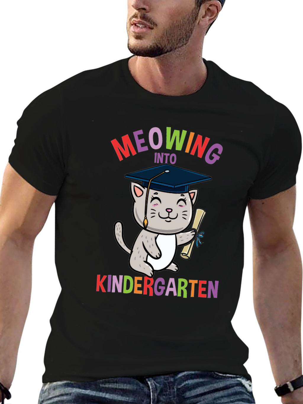 Meowing Into Kindergarten Shirt - Graduation Cat Tee