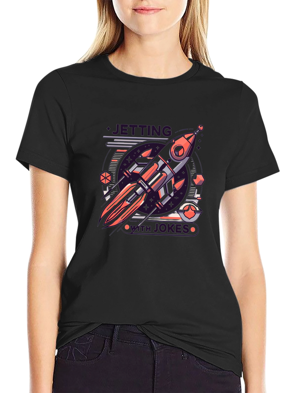 Retro Rocket Graphic Tee - Black Cotton Blend T-Shirt