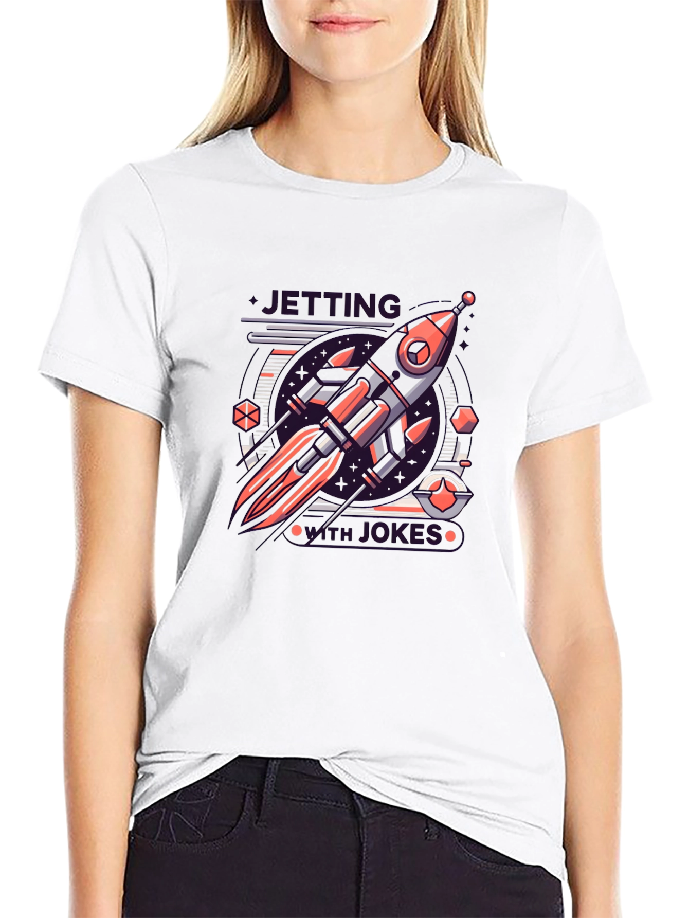 Retro Rocket Graphic Tee - Black Cotton Blend T-Shirt