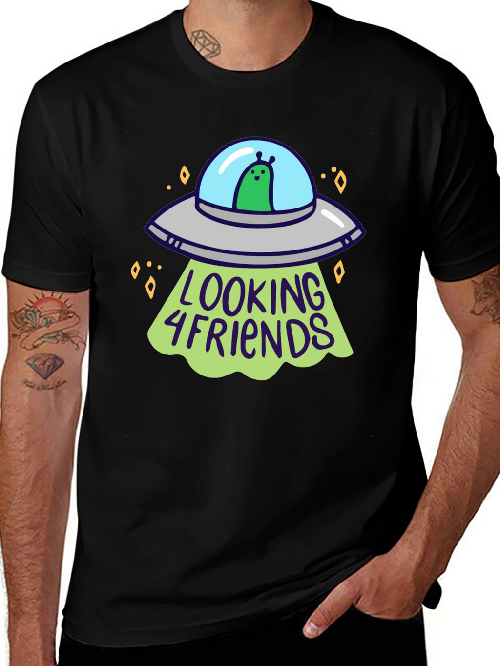 Alien UFO Looking 4 Friends Graphic T-Shirt