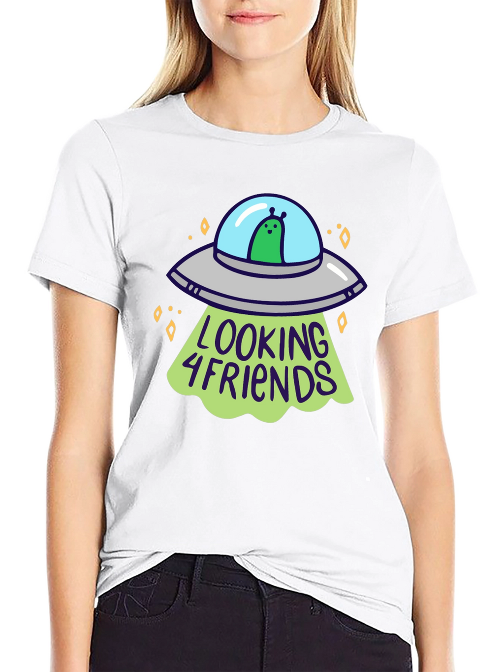 Alien UFO Looking 4 Friends Graphic T-Shirt
