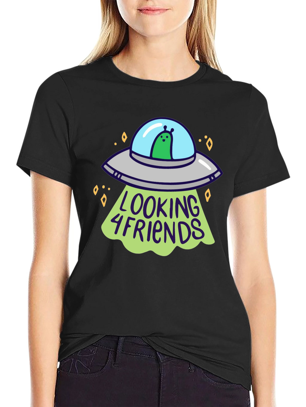 Alien UFO Looking 4 Friends Graphic T-Shirt