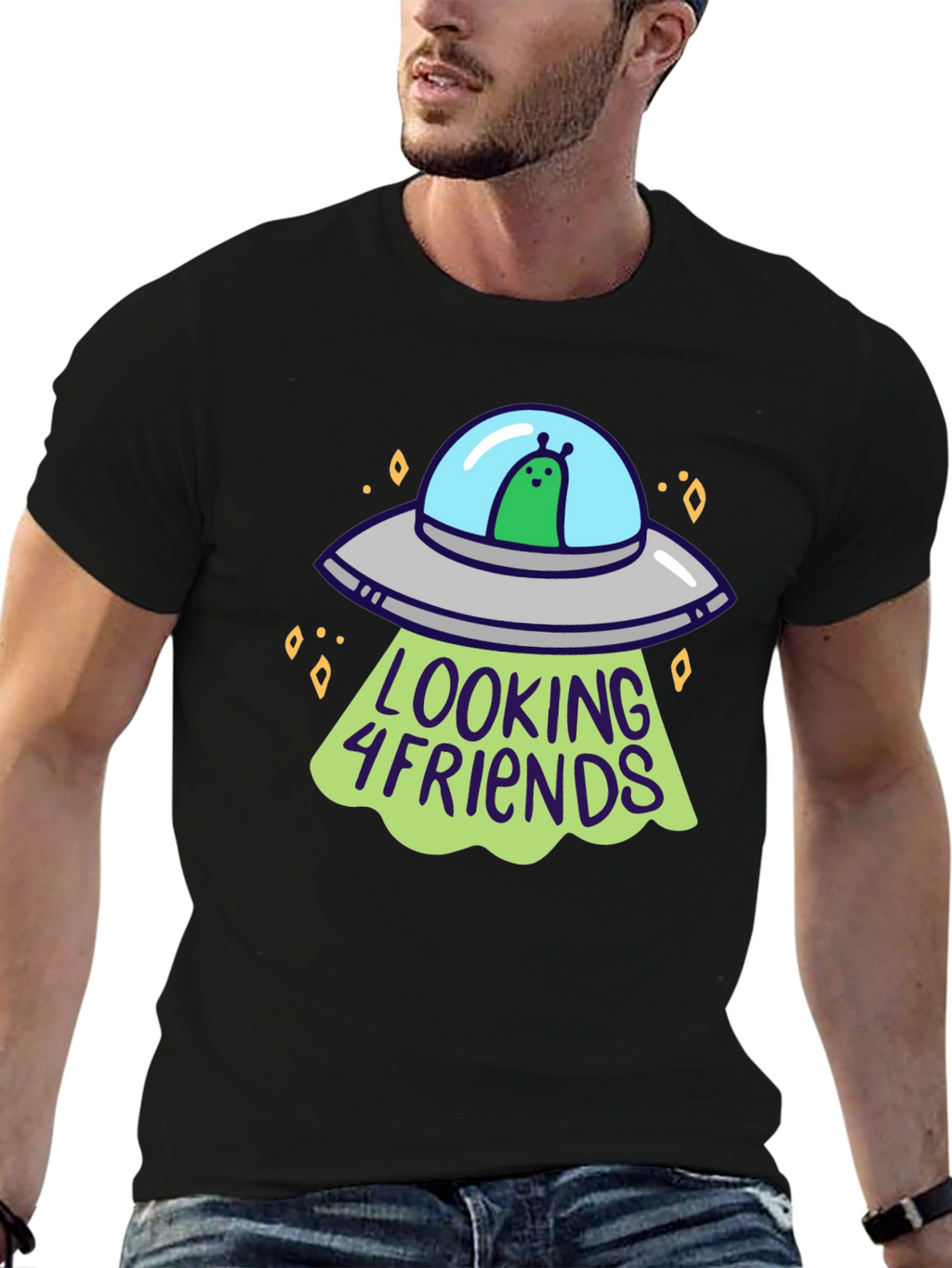 Alien UFO Looking 4 Friends Graphic T-Shirt