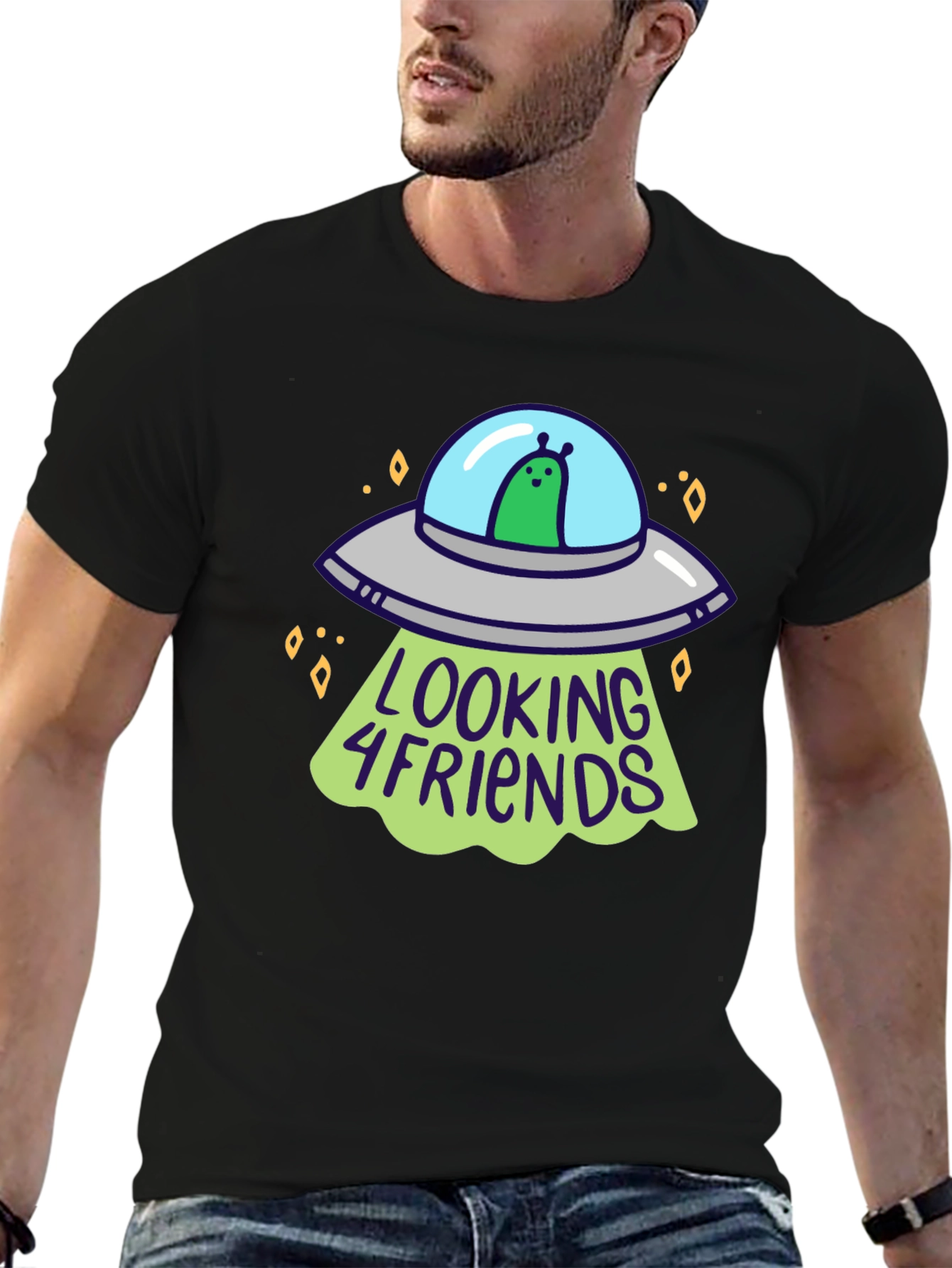 Alien UFO Looking 4 Friends Graphic T-Shirt
