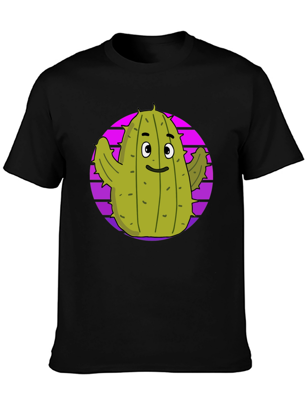 Fun Cactus Graphic Tee - Black Cotton T-Shirt
