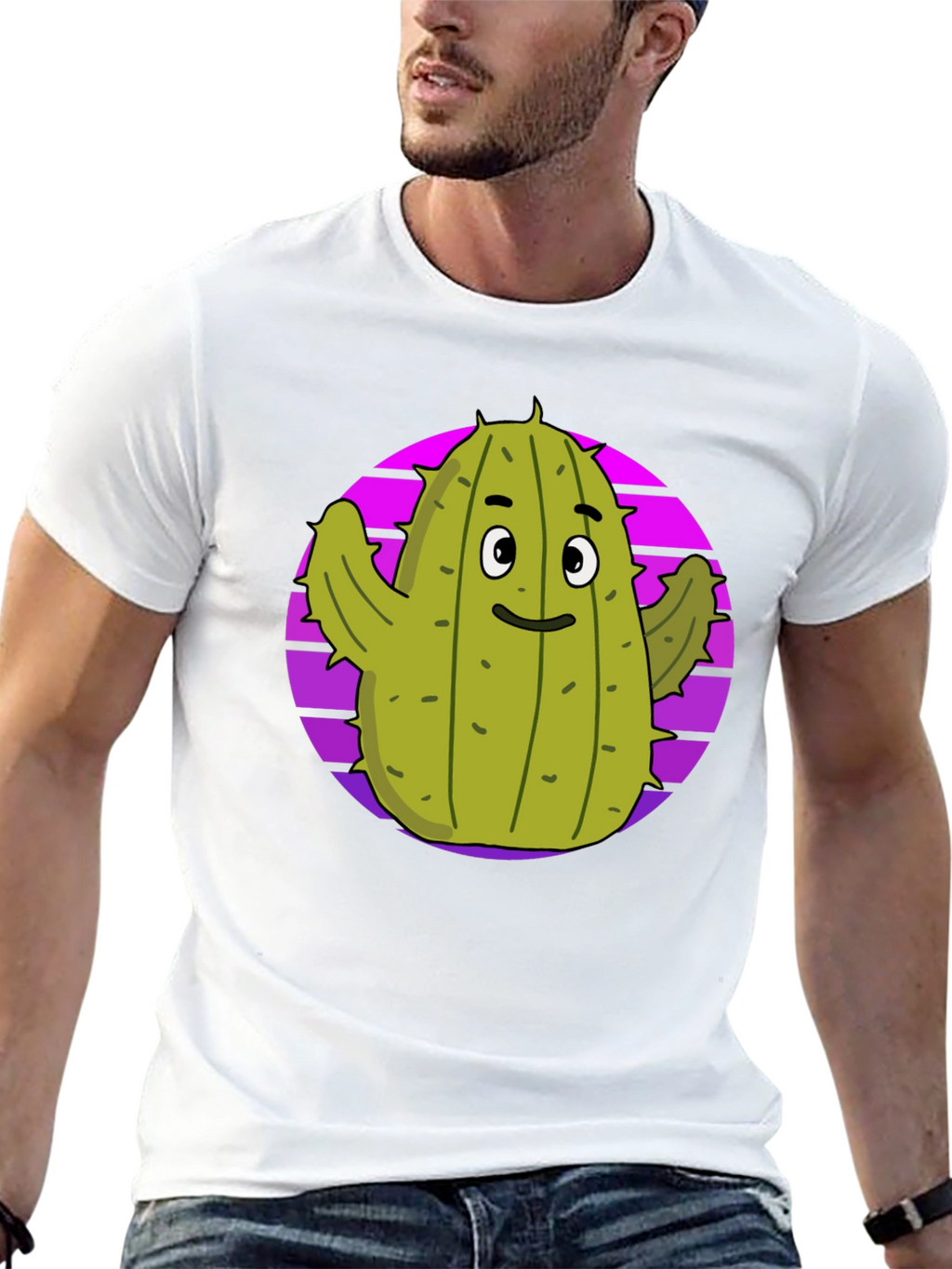 Fun Cactus Graphic Tee - Black Cotton T-Shirt
