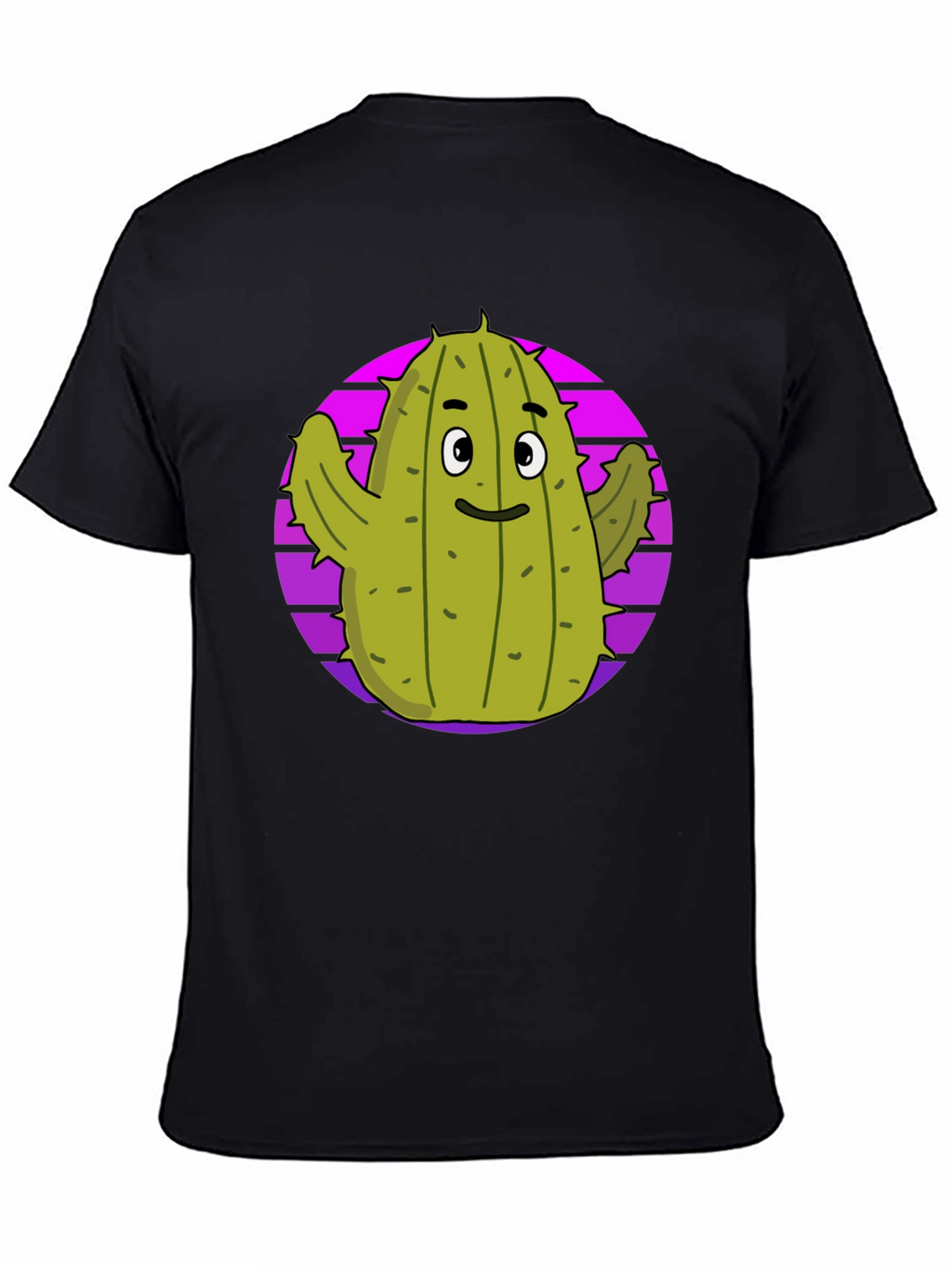 Fun Cactus Graphic Tee - Black Cotton T-Shirt