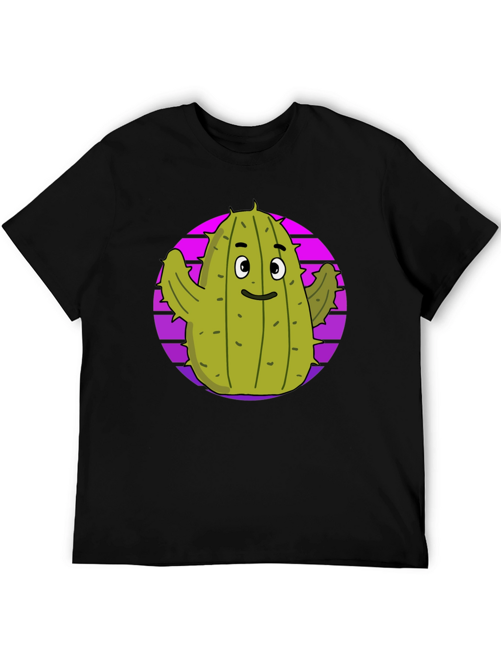 Fun Cactus Graphic Tee - Black Cotton T-Shirt