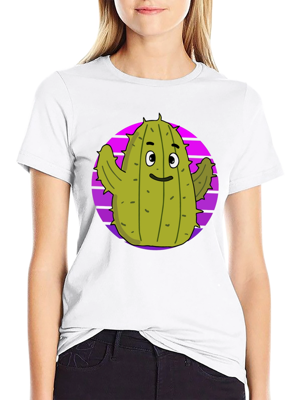 Fun Cactus Graphic Tee - Black Cotton T-Shirt