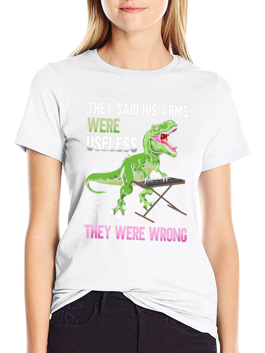 Dinosaur Playing Piano Graphic T-Shirt