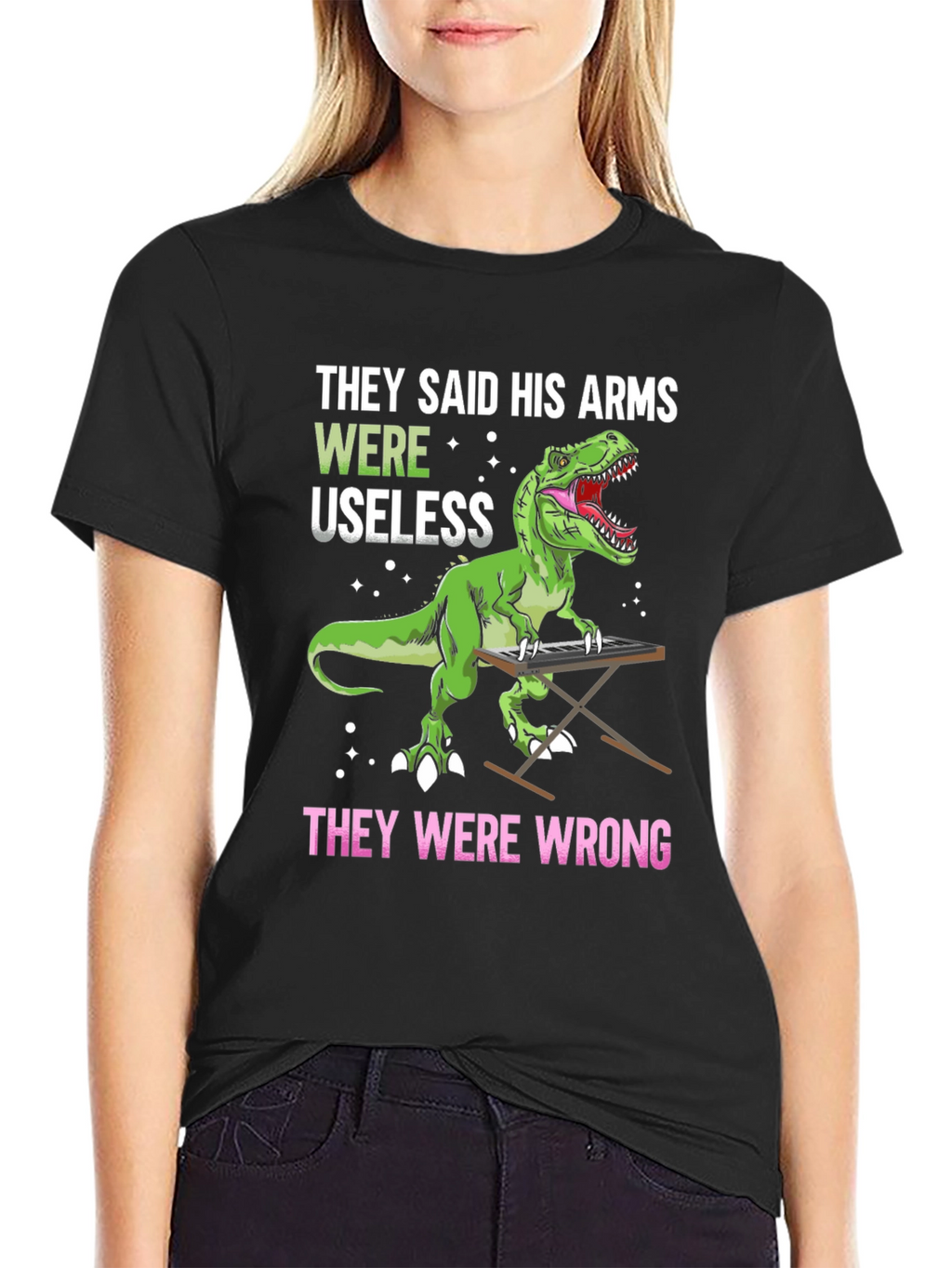 Dinosaur Playing Piano Graphic T-Shirt