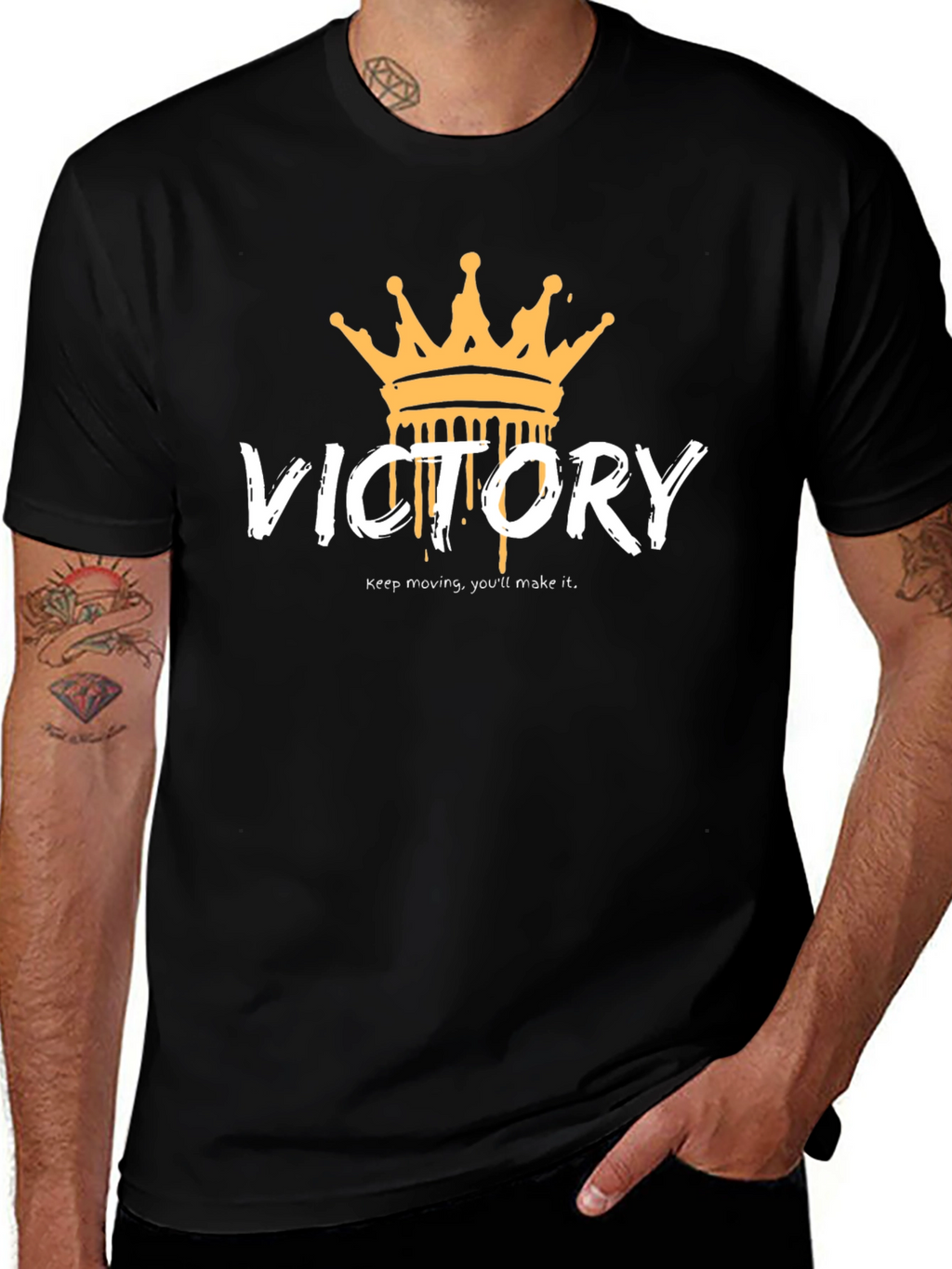 Victory Crown Graphic Tee - Black Cotton T-Shirt